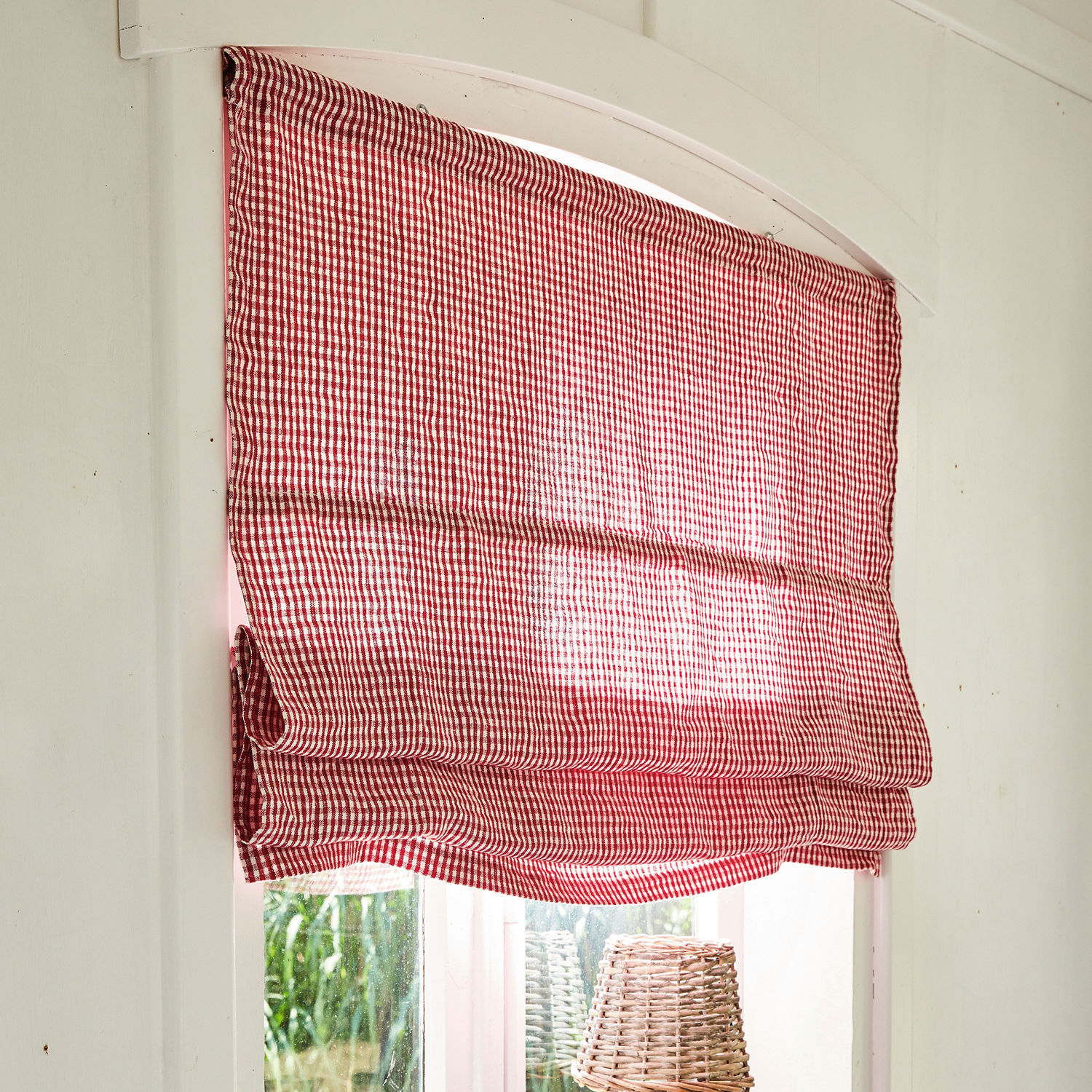 Store bateau en tissu léger à carreaux rouges et blancs, décoration de fenêtre pour salon ou cuisine