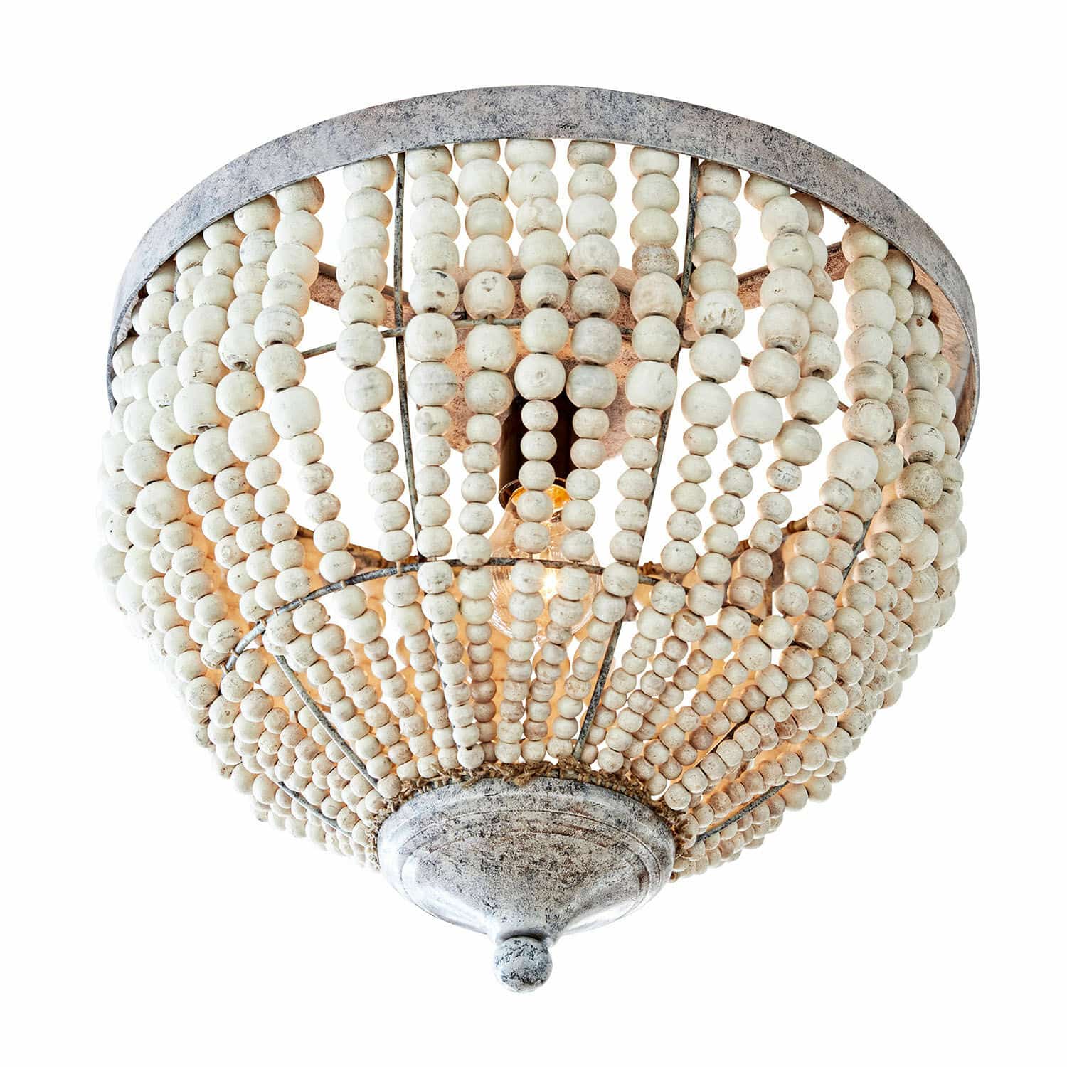 Plafondlamp Antereen Plafondlamp met witte houten kralen en metalen frame in rustieke vintage stijl