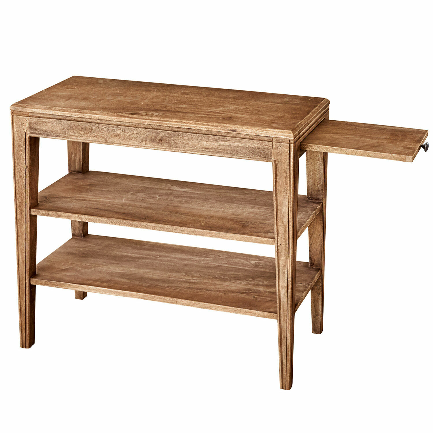 Table d’appoint Ajartis Table en bois naturel avec deux étagères et un plateau coulissant pour rangement pratique