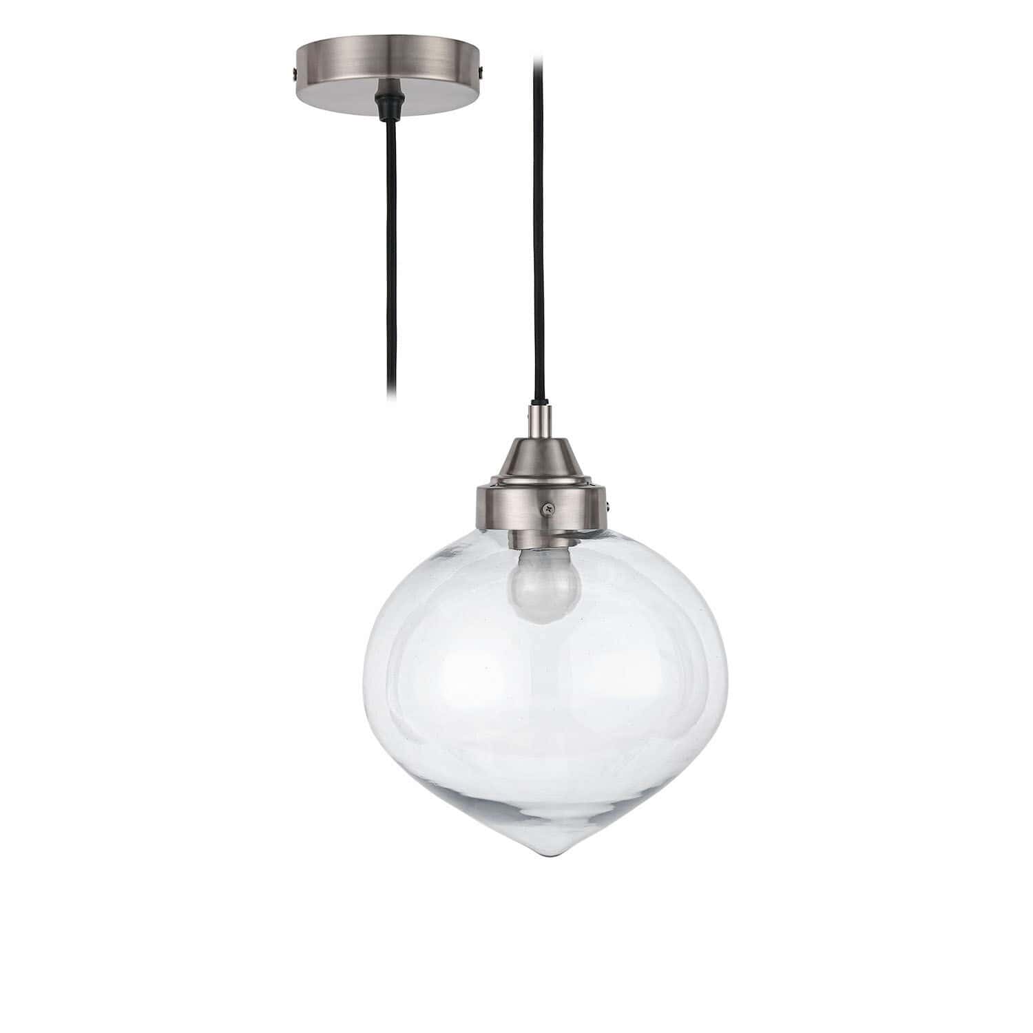 Hanglamp Lunariello Glazen hanglamp met nikkel metalen bevestiging en zwarte kabel voor binnenverlichting