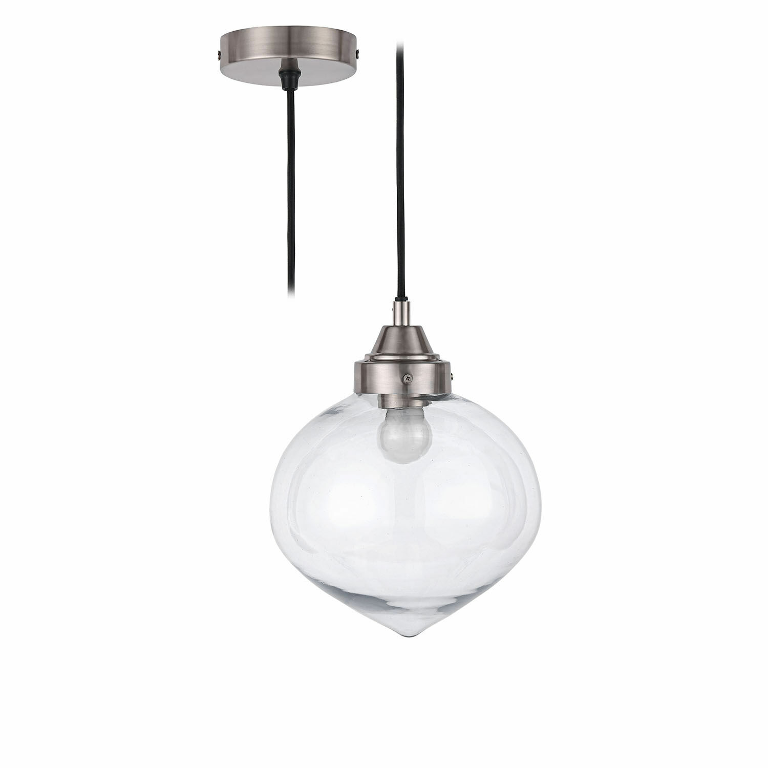Hanglamp Lunariello Glazen hanglamp met nikkel metalen bevestiging en zwarte kabel voor binnenverlichting