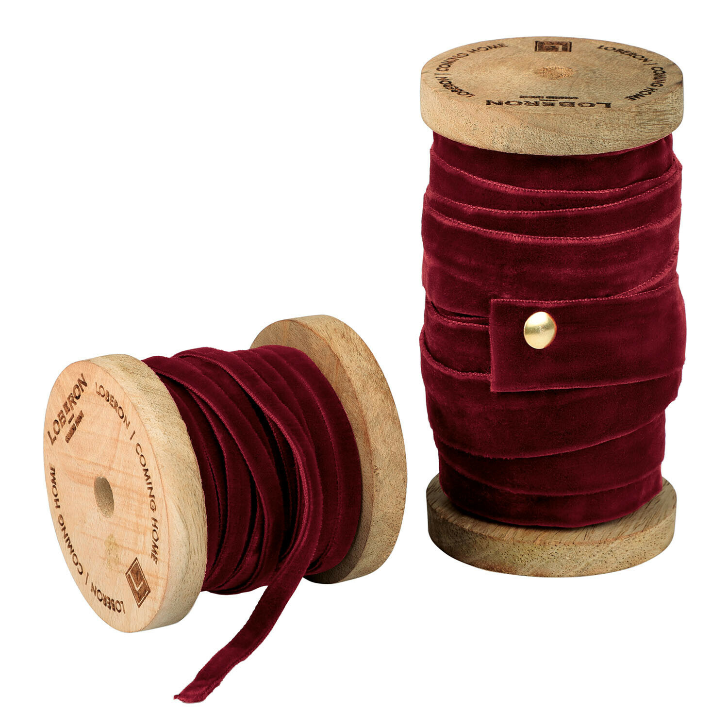 Fluwelen lint set van 2 Liandis Bordeauxrode fluwelen lint op houten spoel voor decoratie en handwerk