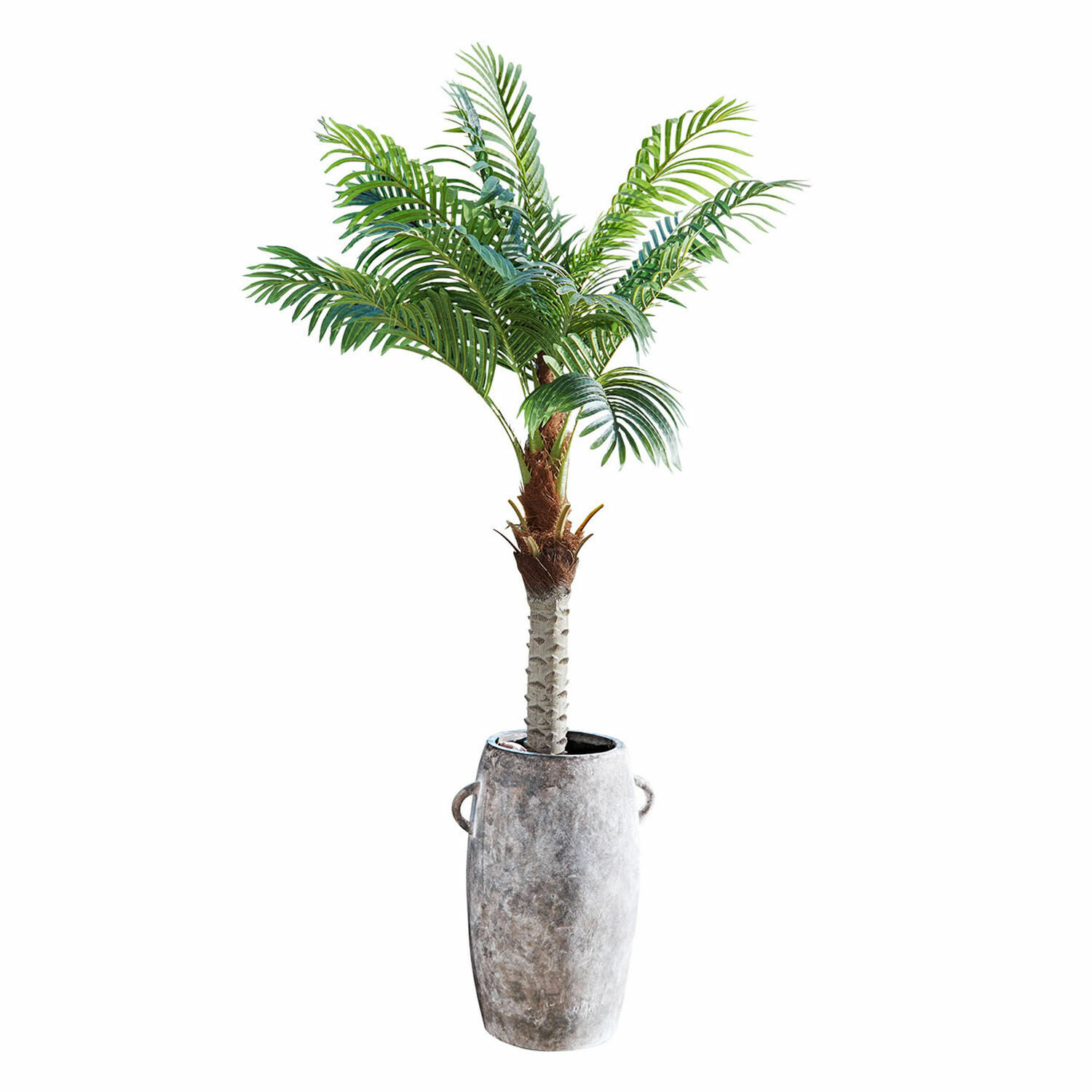 Decoratieve potplant Zephyriel Kunstpalm in grijze keramische pot met handvatten, groene bladeren voor interieurdecoratie