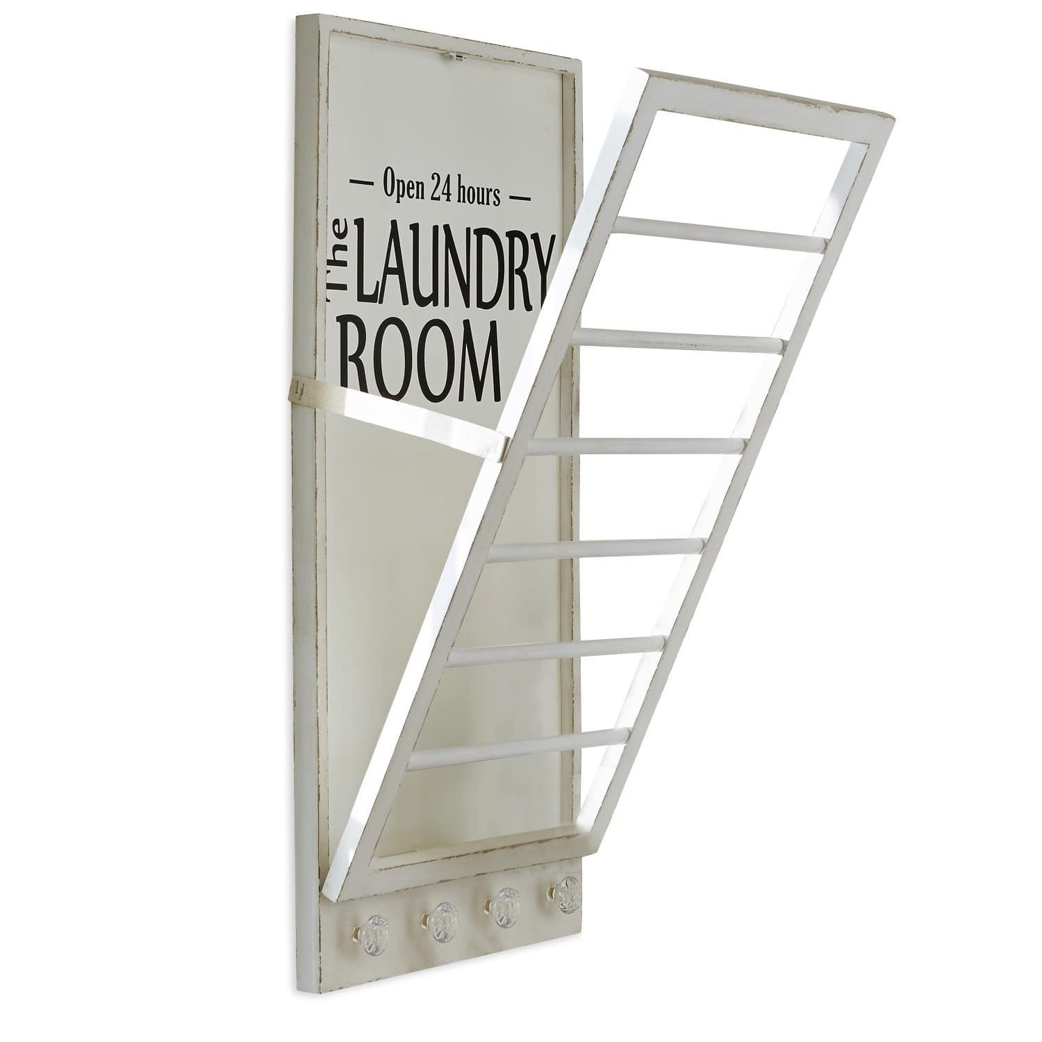 Porte-serviette Laundry Room Porte-vêtements en bois blanc avec inscription Laundry Room et grille métallique pour séchage
