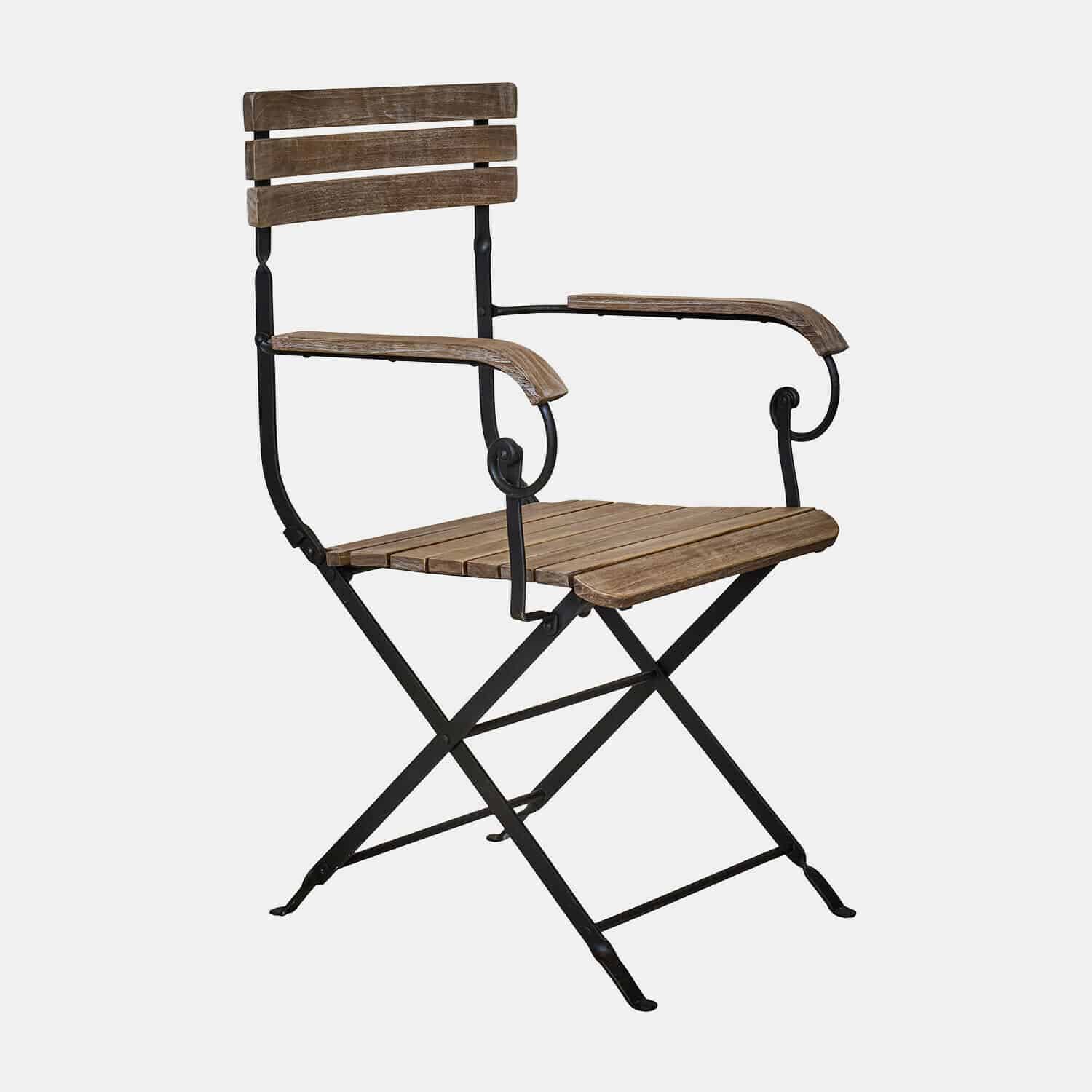 Stoel Arémont Opvouwbare tuinstoel van bruin hout met zwart metalen frame en gebogen armleuningen