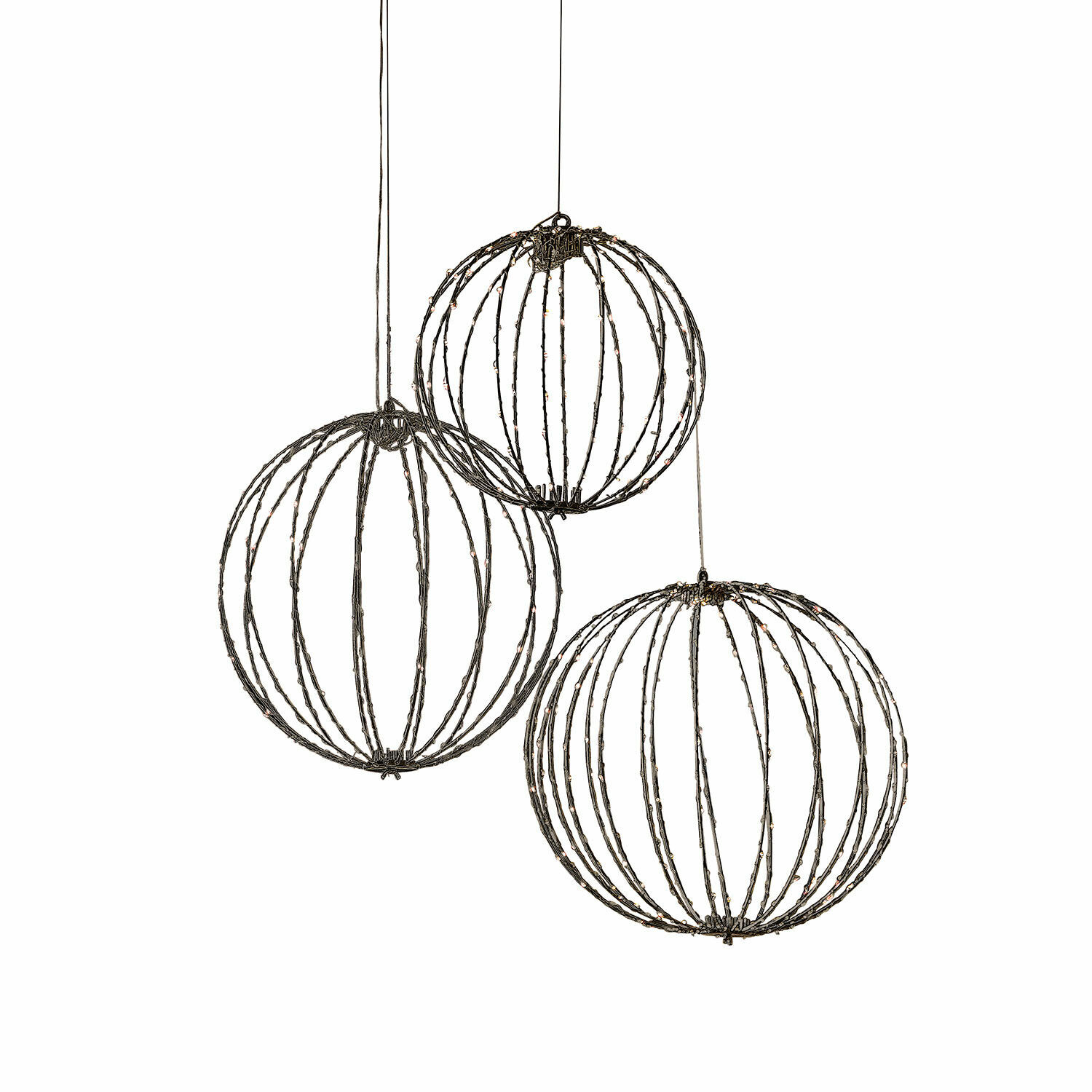 Ensemble de 3 boules LED noires en métal, décoration lumineuse pour intérieur et extérieur