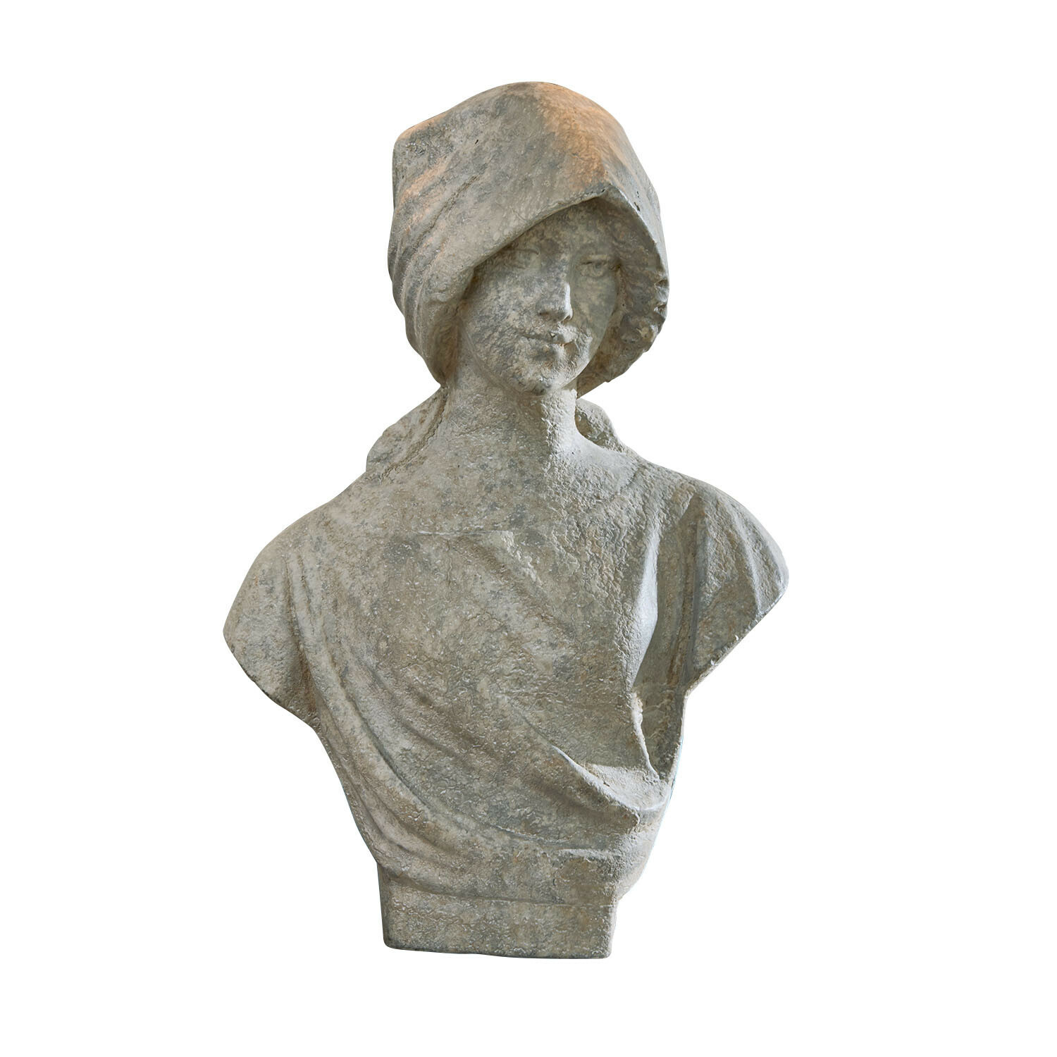 Buste Mireline Buste en pierre grise d'une femme avec capuche et drapé, décoration classique pour intérieur