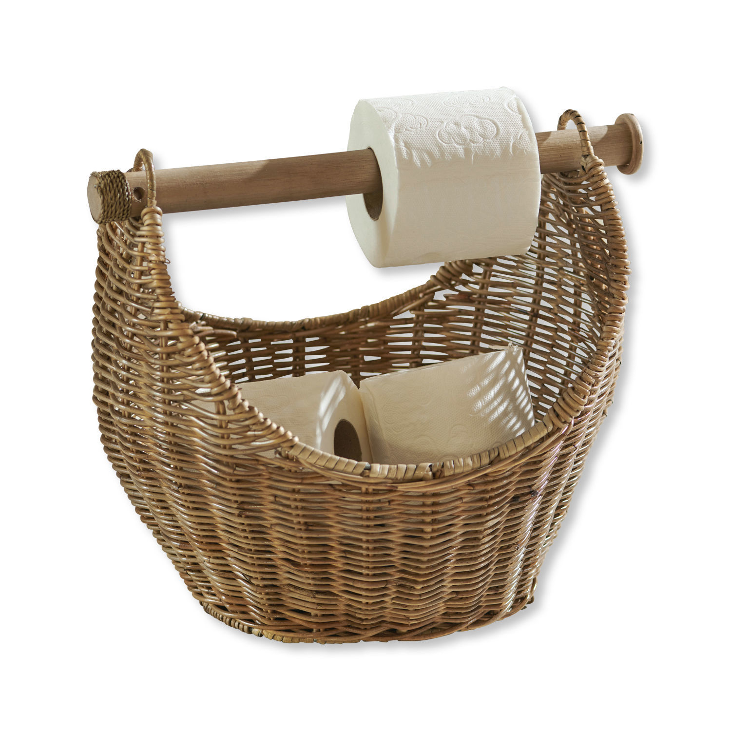 Toiletrolhouder Liope Natuurlijke rotanmand met houder voor toiletpapier en extra rollen