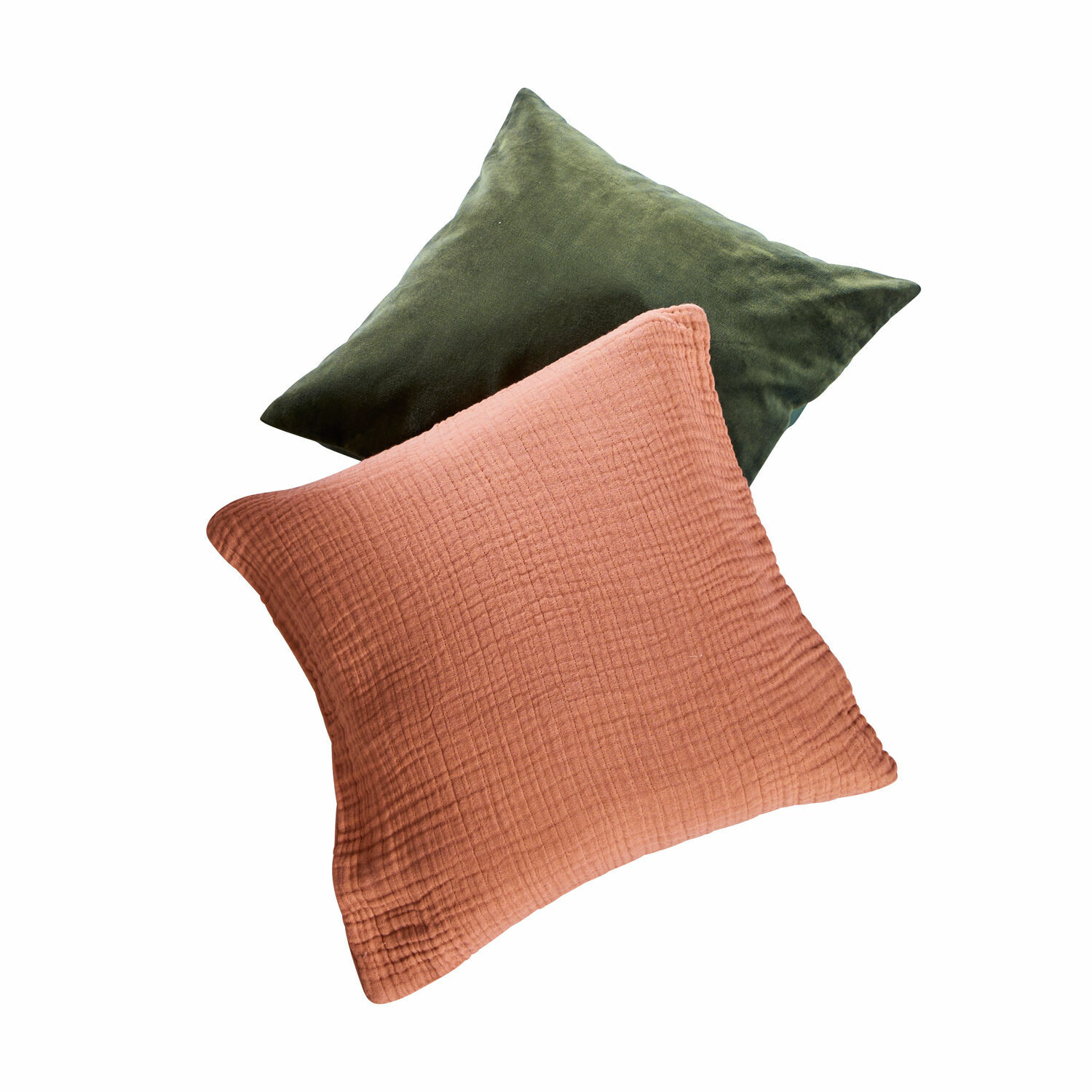 Kussenhoes set van 2 Altoona Set van twee decoratieve kussens in groen en terracotta van zachte stof
