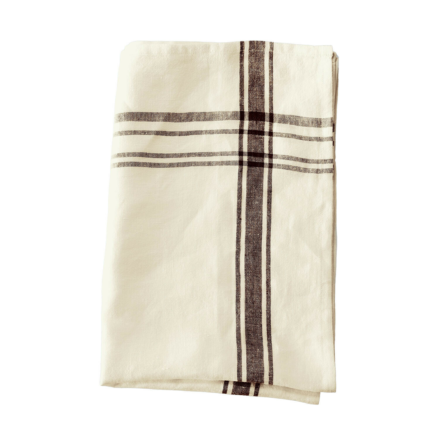 Chemin de table Ellory Torchon en lin crème avec motif à rayures marron, textile de cuisine pratique et élégant