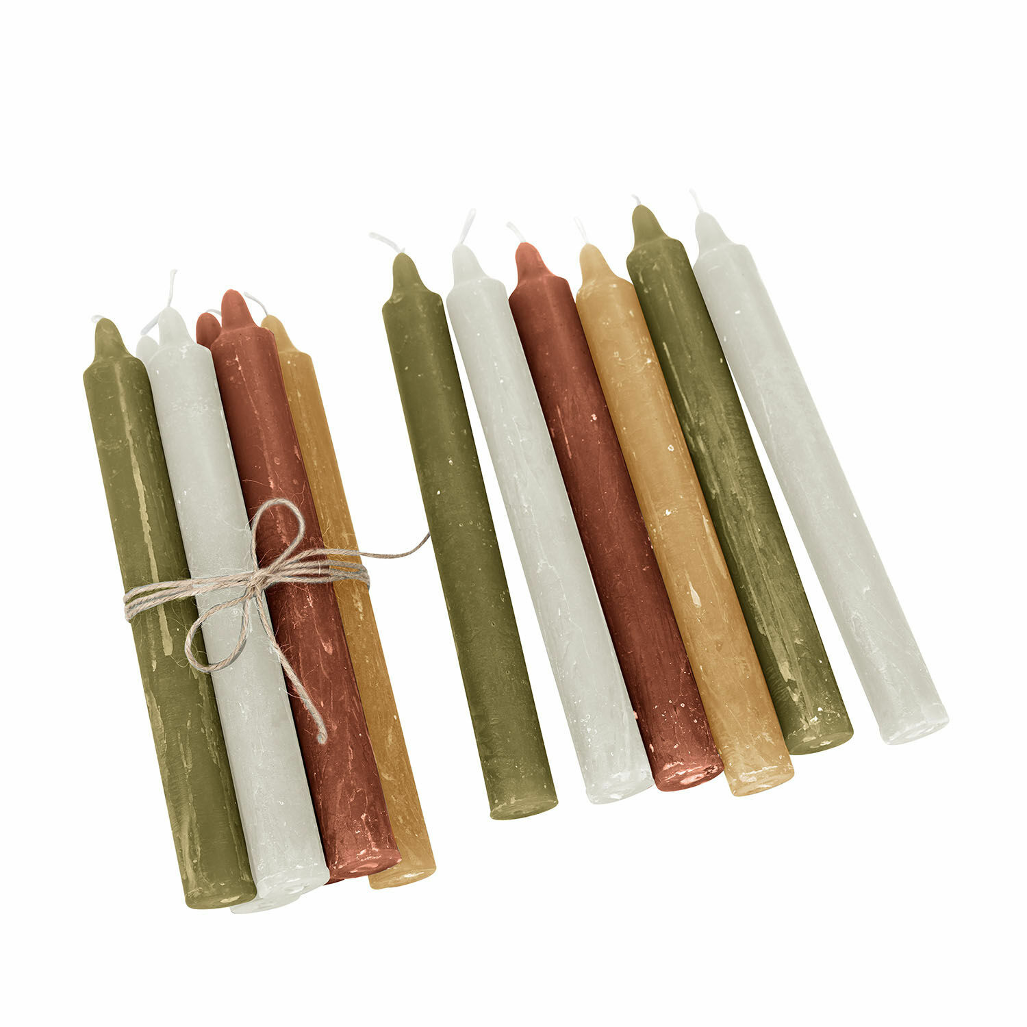 Lot de 12 bougies Bauceau en rose, vert clair et crème pour décoration intérieure