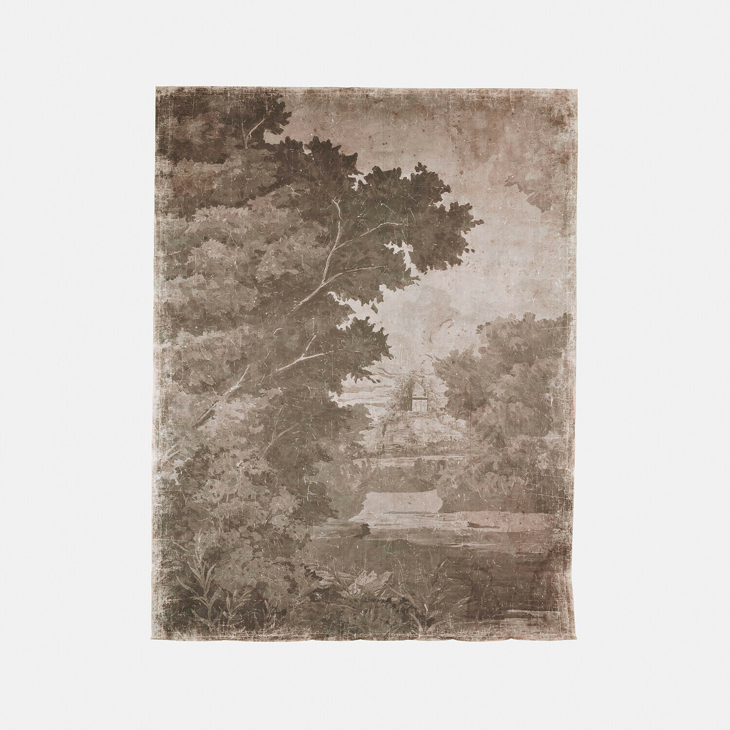 Tableau mural avec paysage en tons bruns et verts, décoration murale vintage pour intérieur