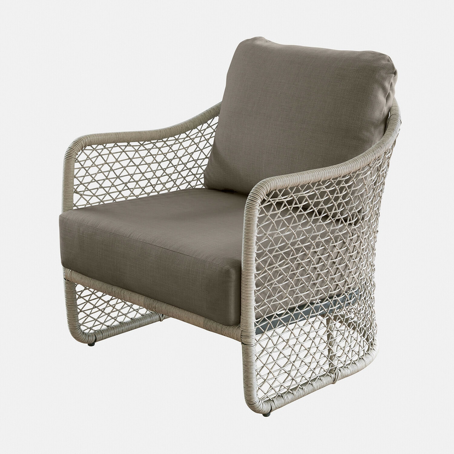 marron/gris Fauteuil Langforda en tissu marron gris avec structure en osier, siège confortable pour salon