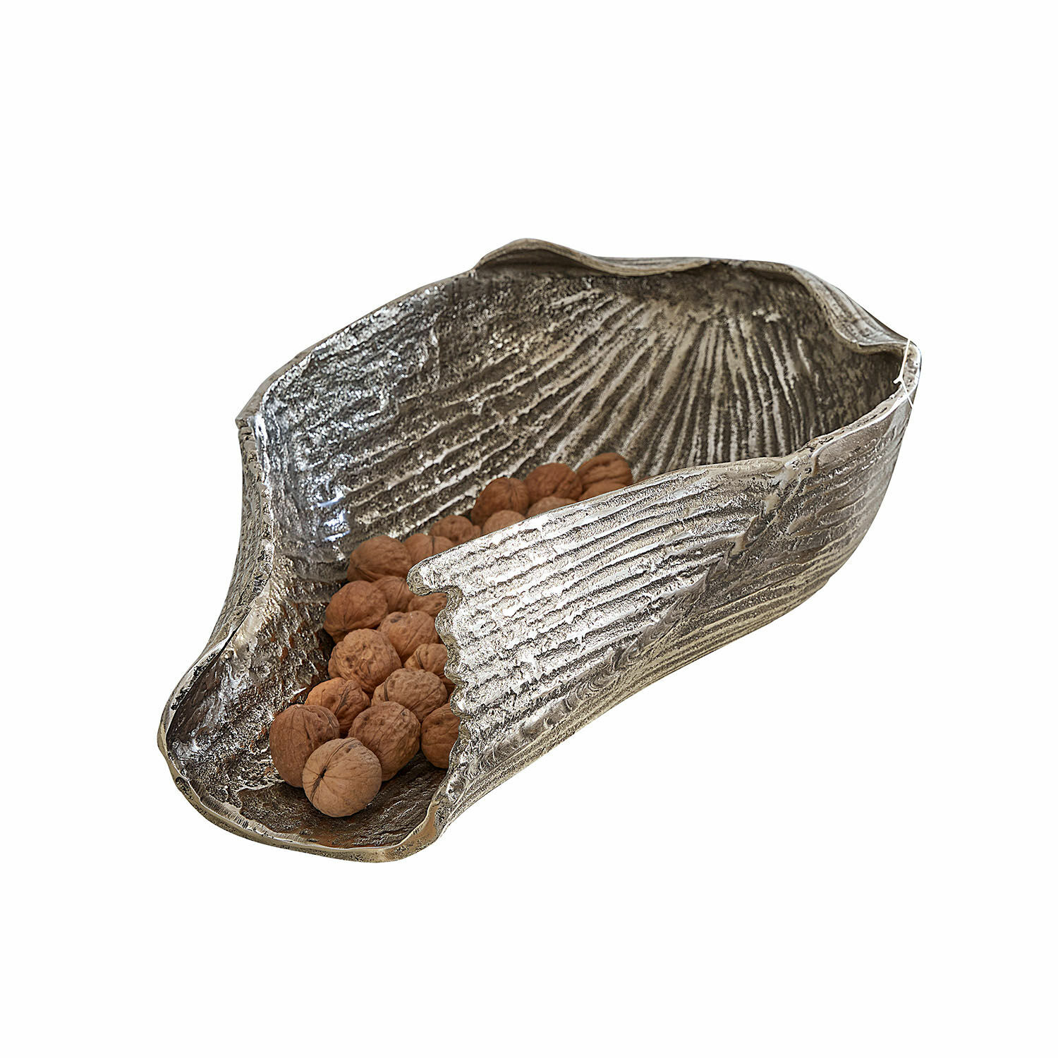 Coupe Bellefin Bol en métal argenté avec des noix, décoration élégante pour la table et le rangement