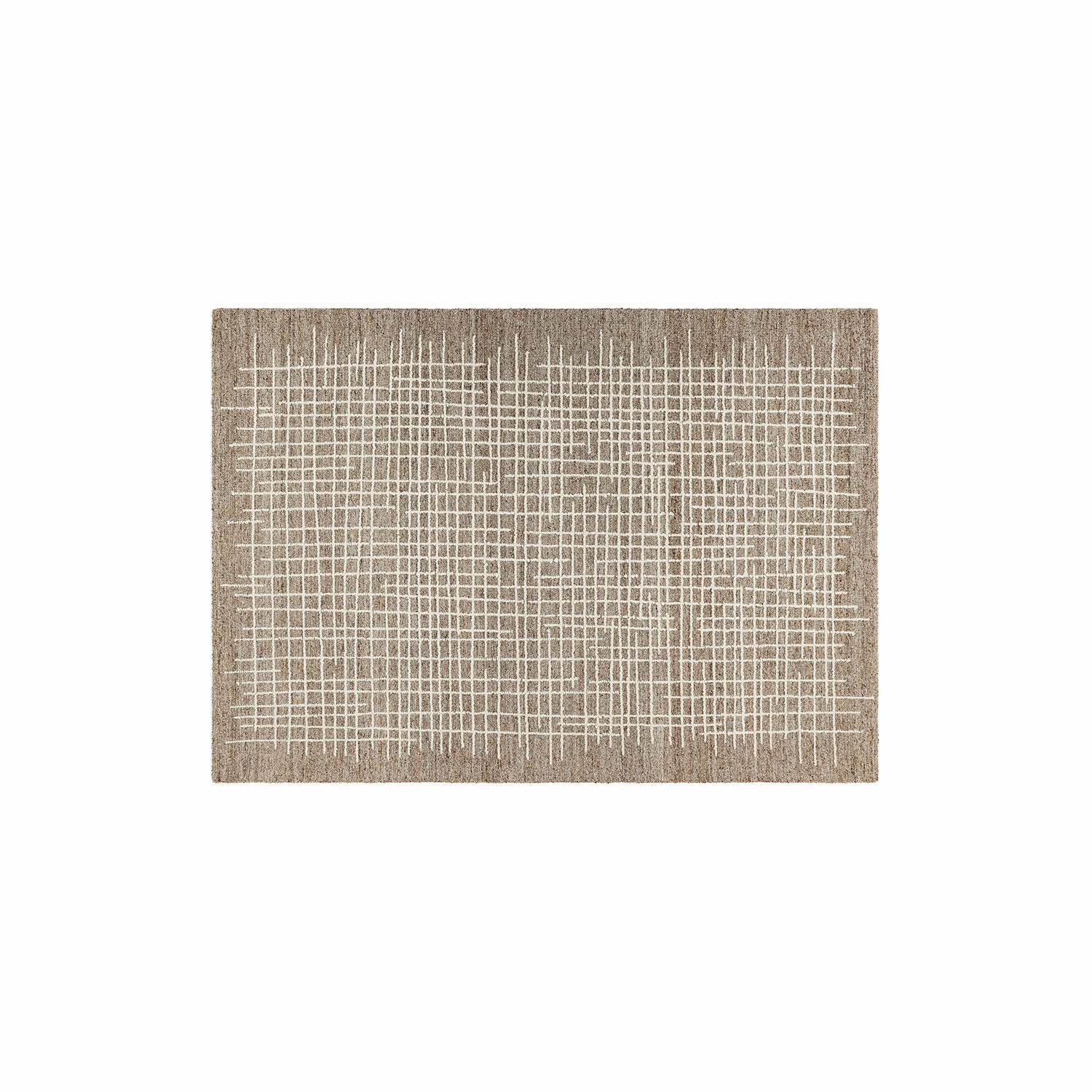 Vloerkleed Iseralyn Bruine vloerkleed met wit geometrisch patroon van natuurlijk materiaal voor woonkamer en slaapkamer