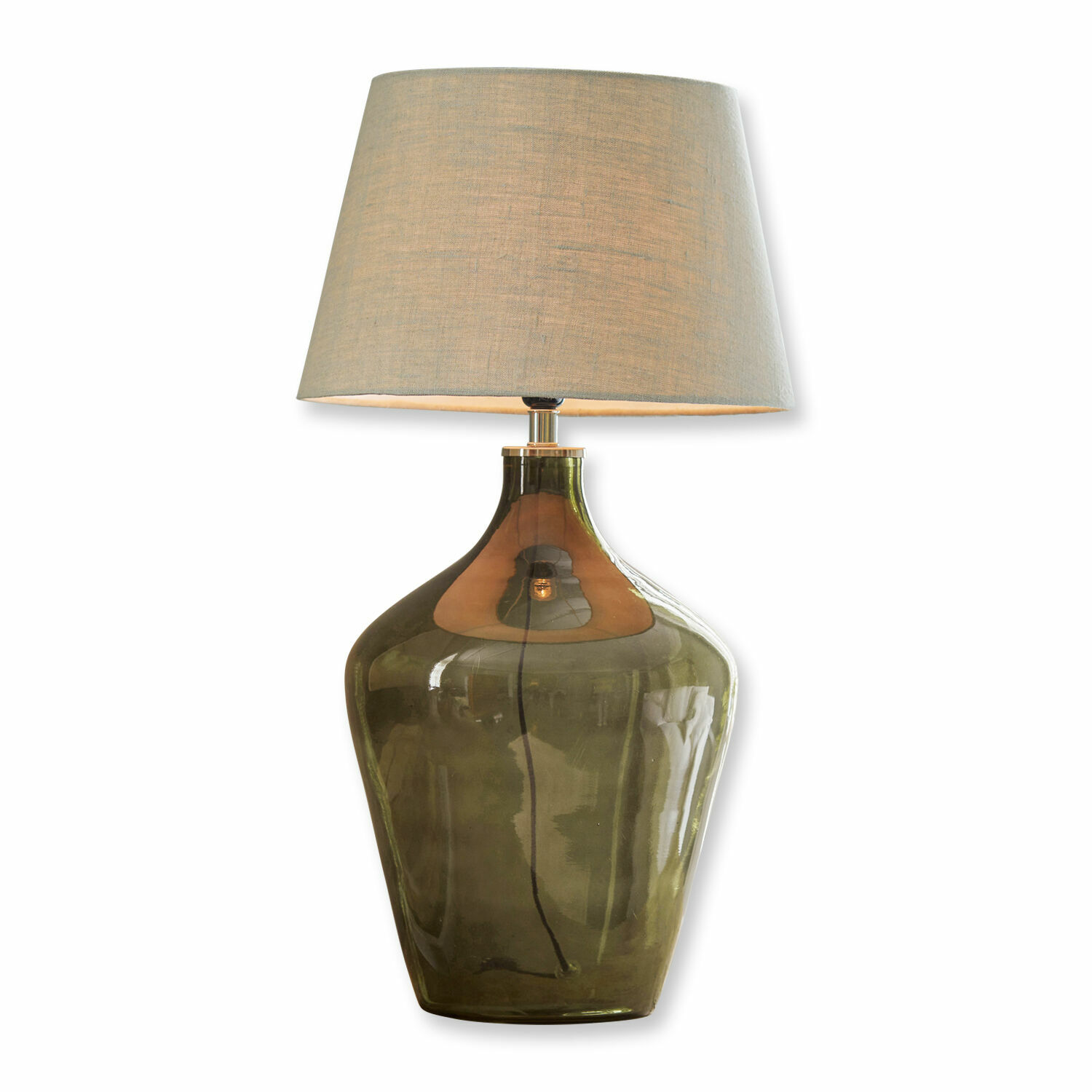Tafellamp Morazan Tafellamp van groen glas met beige kap, decoratieve woonkamerverlichting