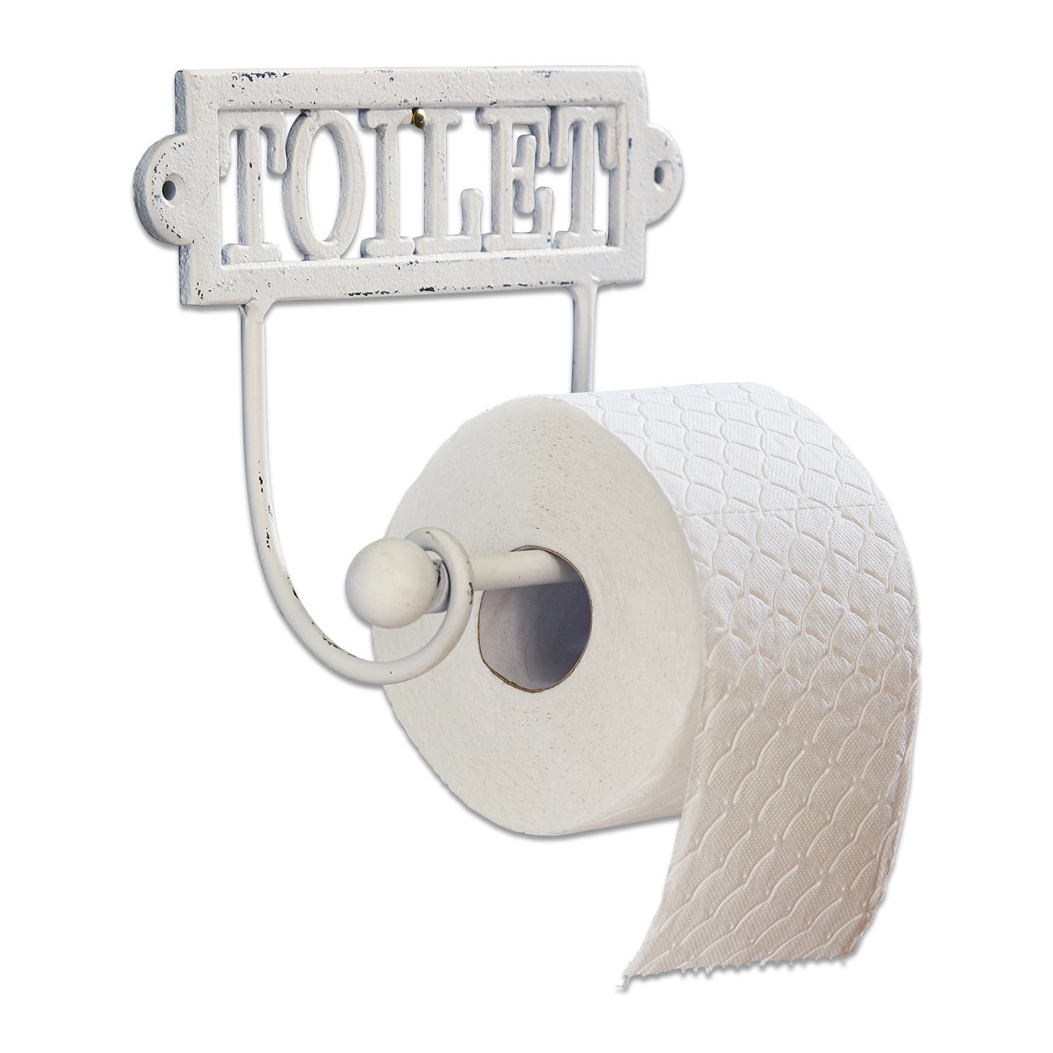 Porte-papier toilette Miramas Porte-papier toilette en métal blanc avec inscription TOILET style vintage pour salle de bain