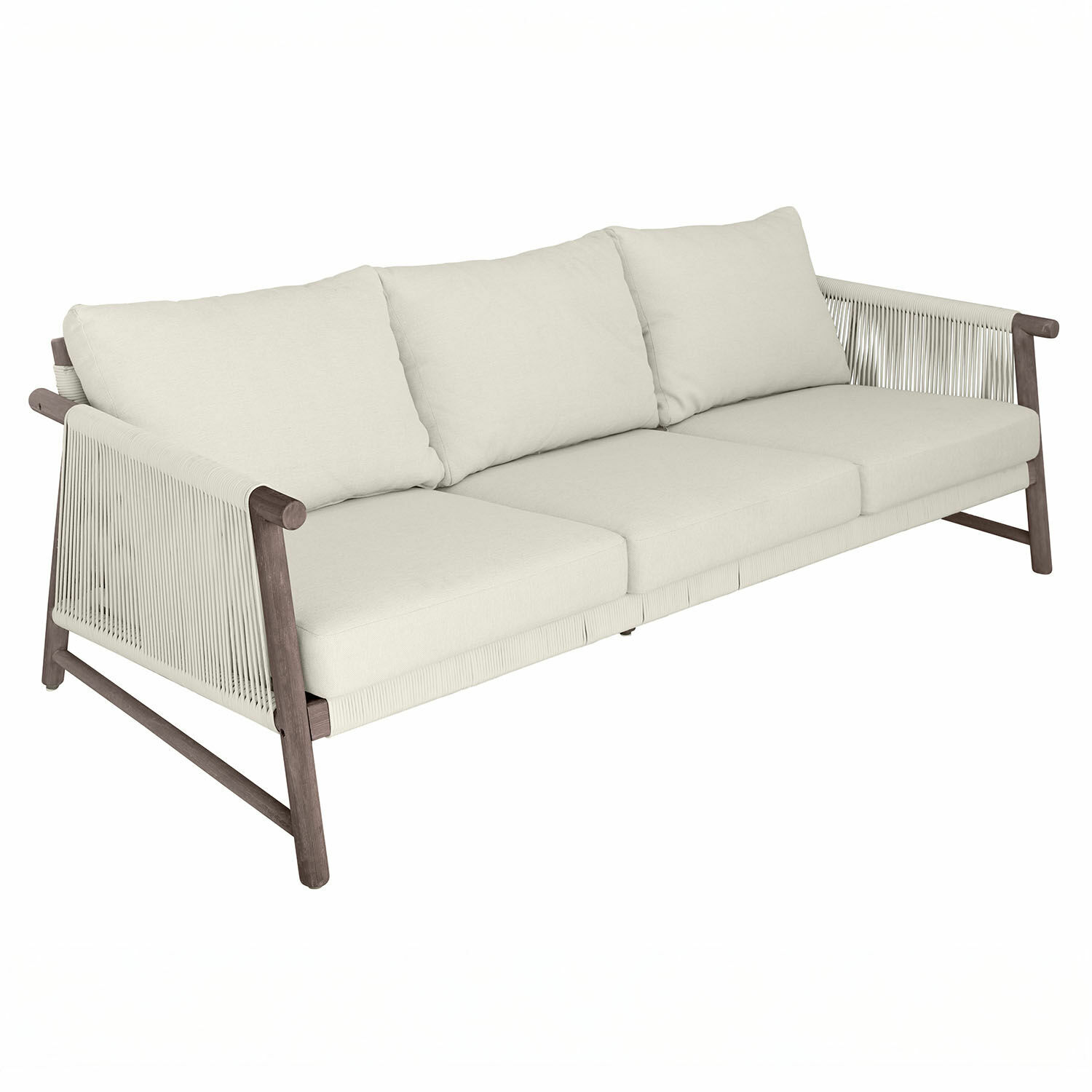 Bank FSC®-100% Clarmontaine Driezitsbank met beige stof en houten frame, modern zitmeubel voor woonkamer