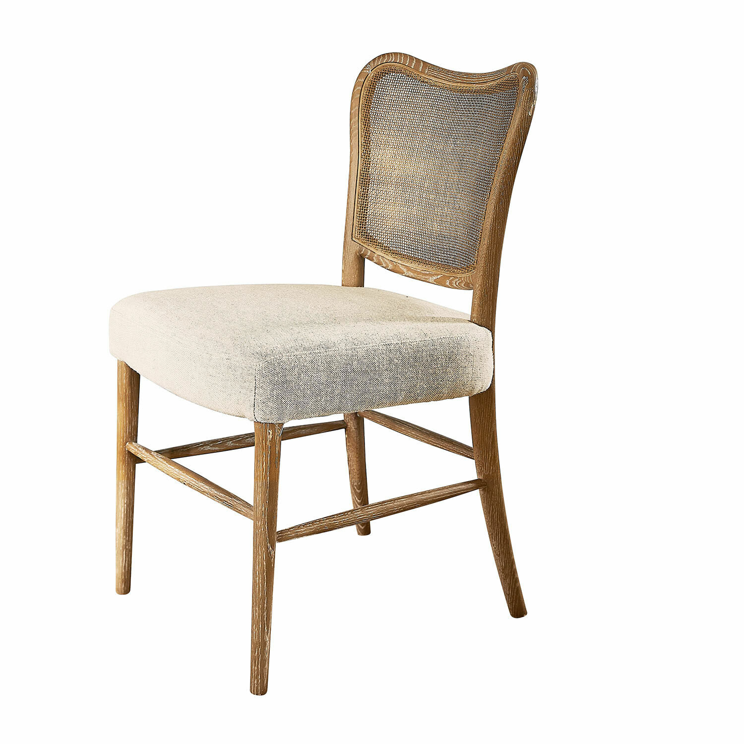 Stoel Frétancourt Stoel van licht hout met beige gestoffeerde zitting, vintage stijl voor eetkamer