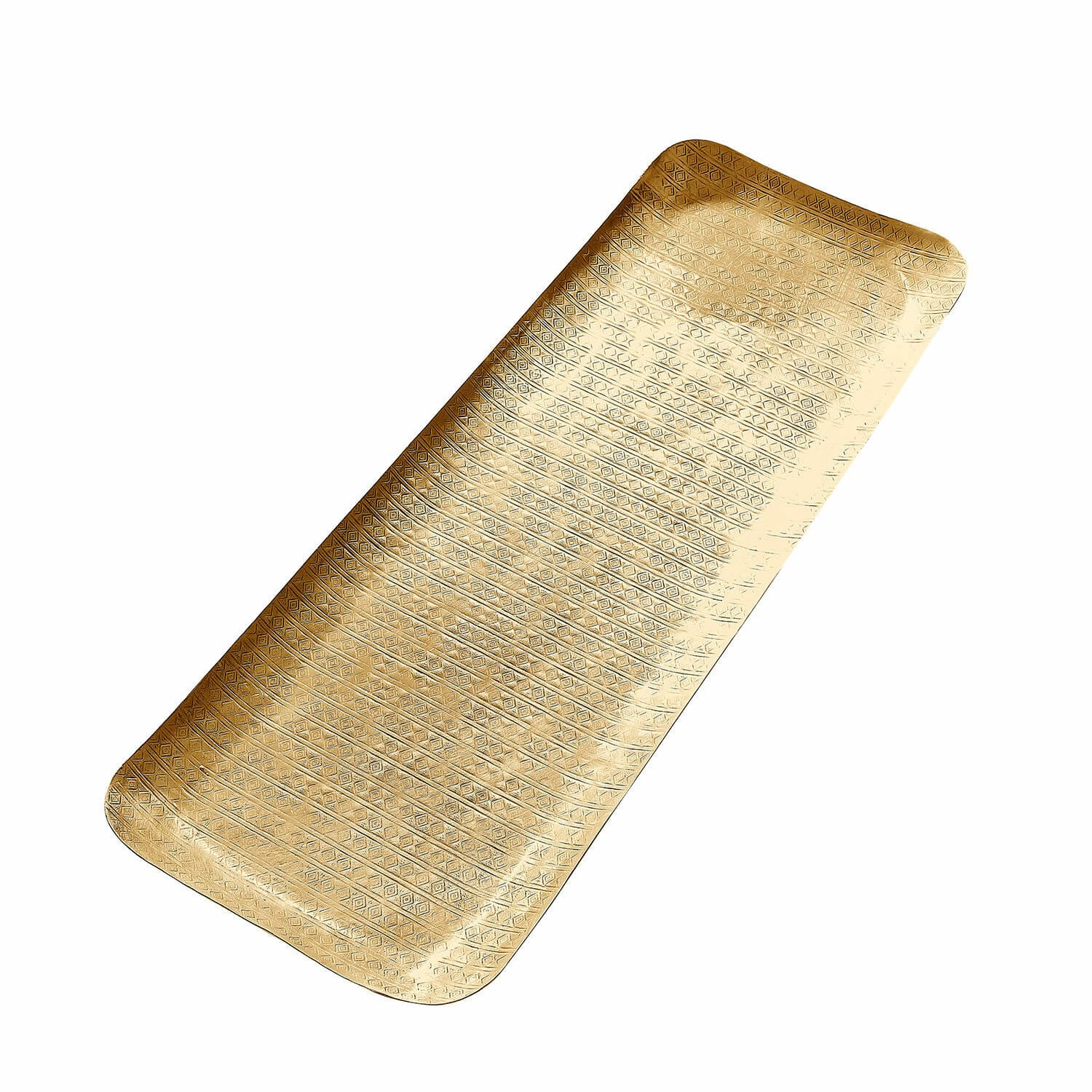Plateau rectangulaire Lodine en métal couleur or antique avec motif fin, accessoire déco élégant