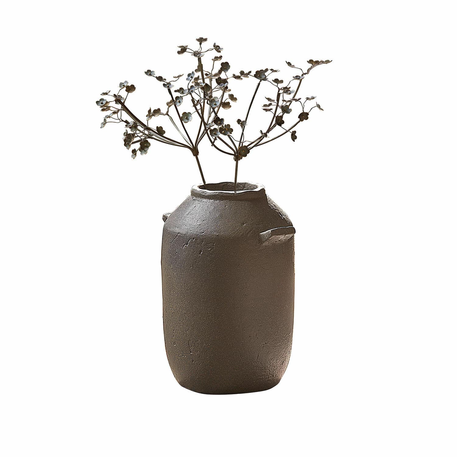 Vaas Duvelle Bruine keramische vaas met decoratieve metalen bloemen, rustieke stijl voor interieurdecoratie