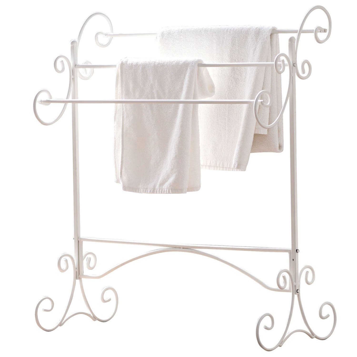 Porte-serviettes Duclair Porte-serviettes en métal blanc avec motifs en spirale et serviettes blanches pour salle de bain