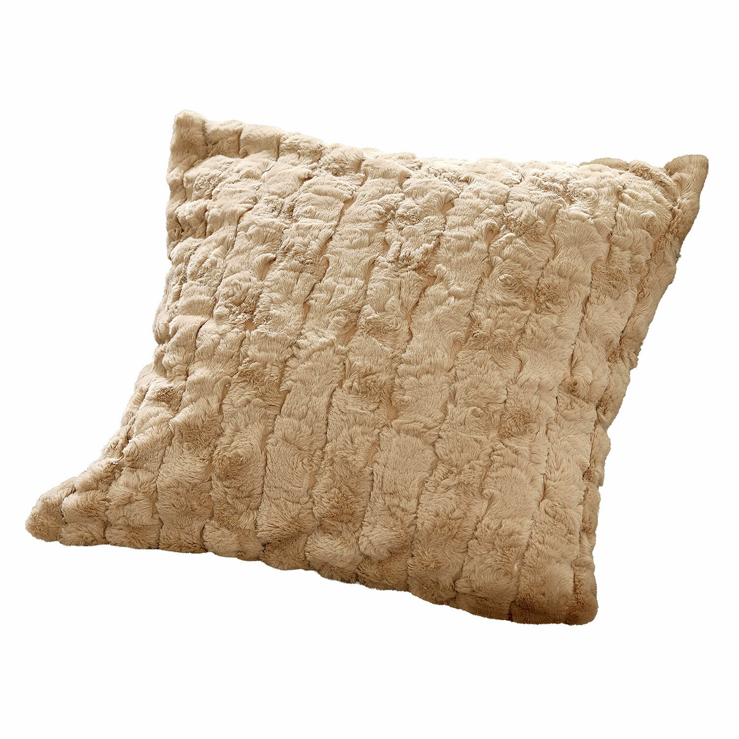 Housse de coussin beige Dorelice en fausse fourrure douce, décorative et confortable pour salon