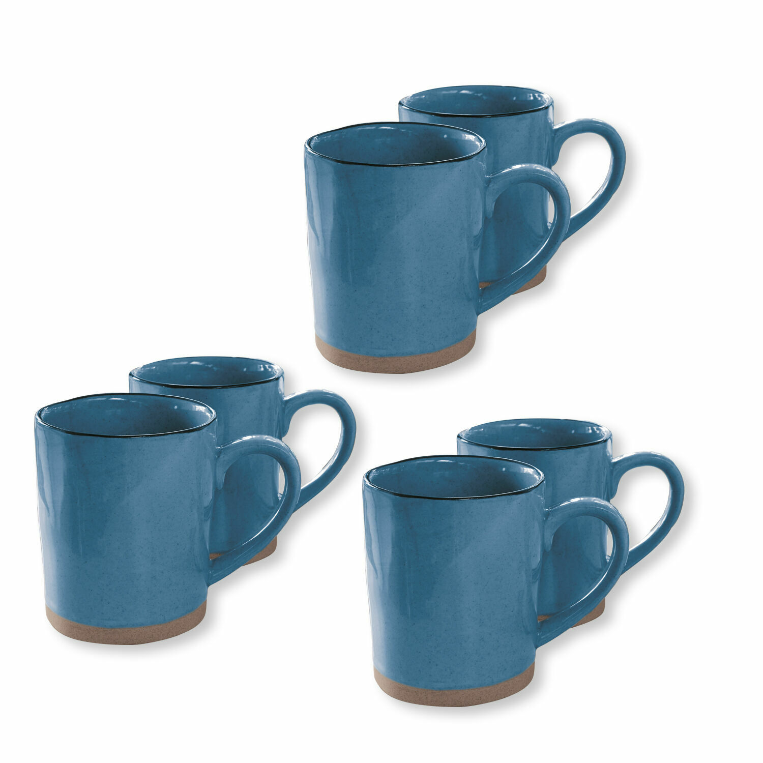 blauw Set van 6 blauwe keramische Biarritz mokken met natuurlijke bruine bodem voor koffie en thee