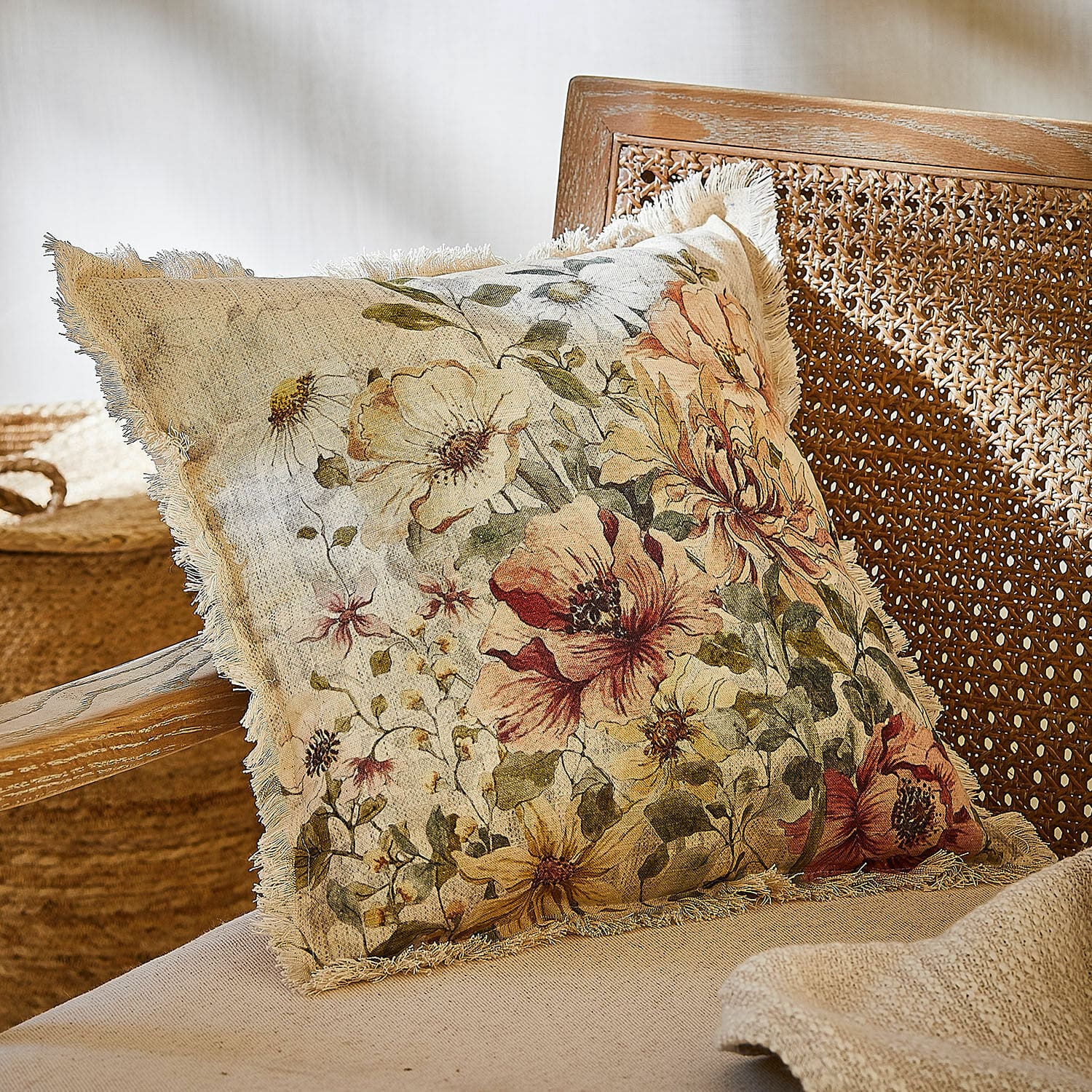 Housse de coussin Théranelle Coussin décoratif en coton avec motif floral aux tons chauds pour salon cosy