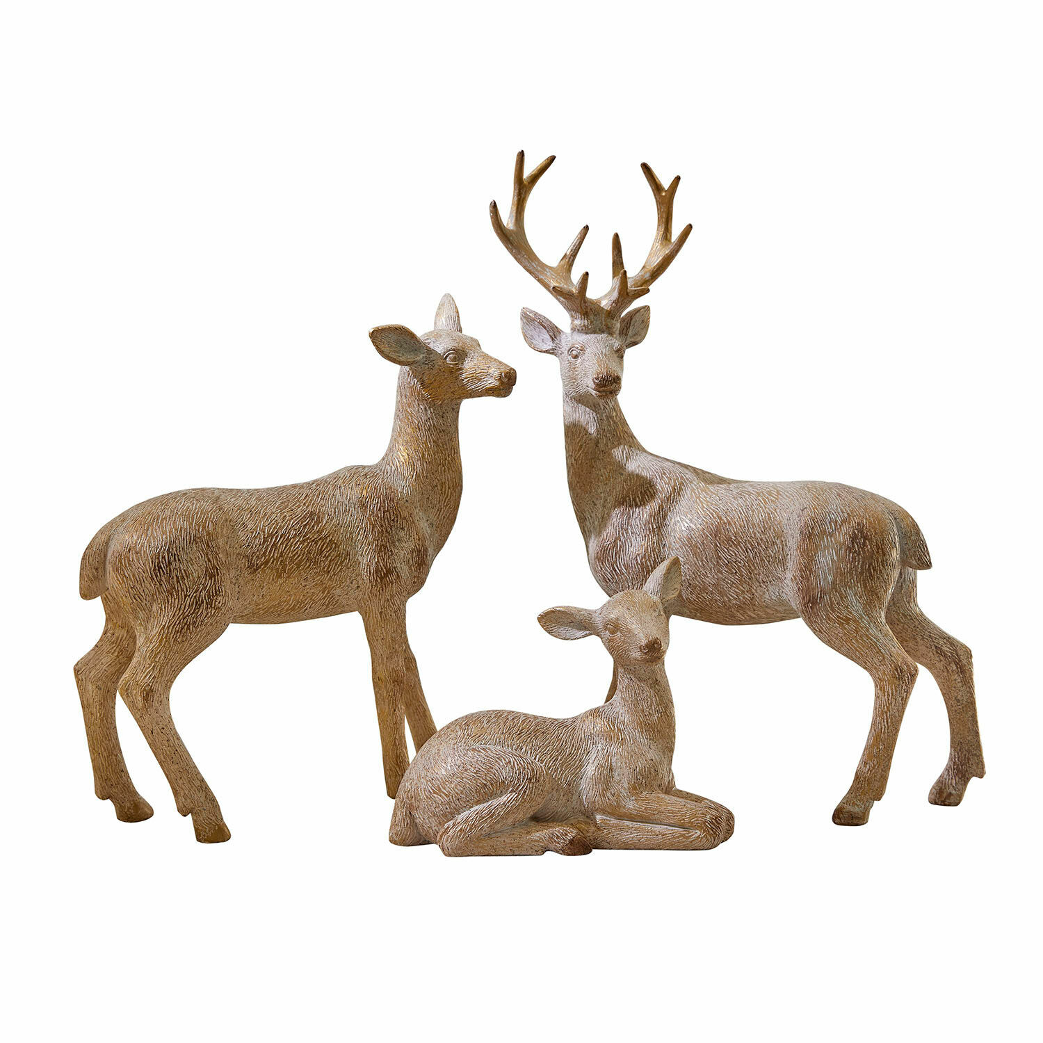 Decoratiefiguur set van 3 Yasirah Set van drie decoratieve hertenfiguren van beige kunststof voor binnen