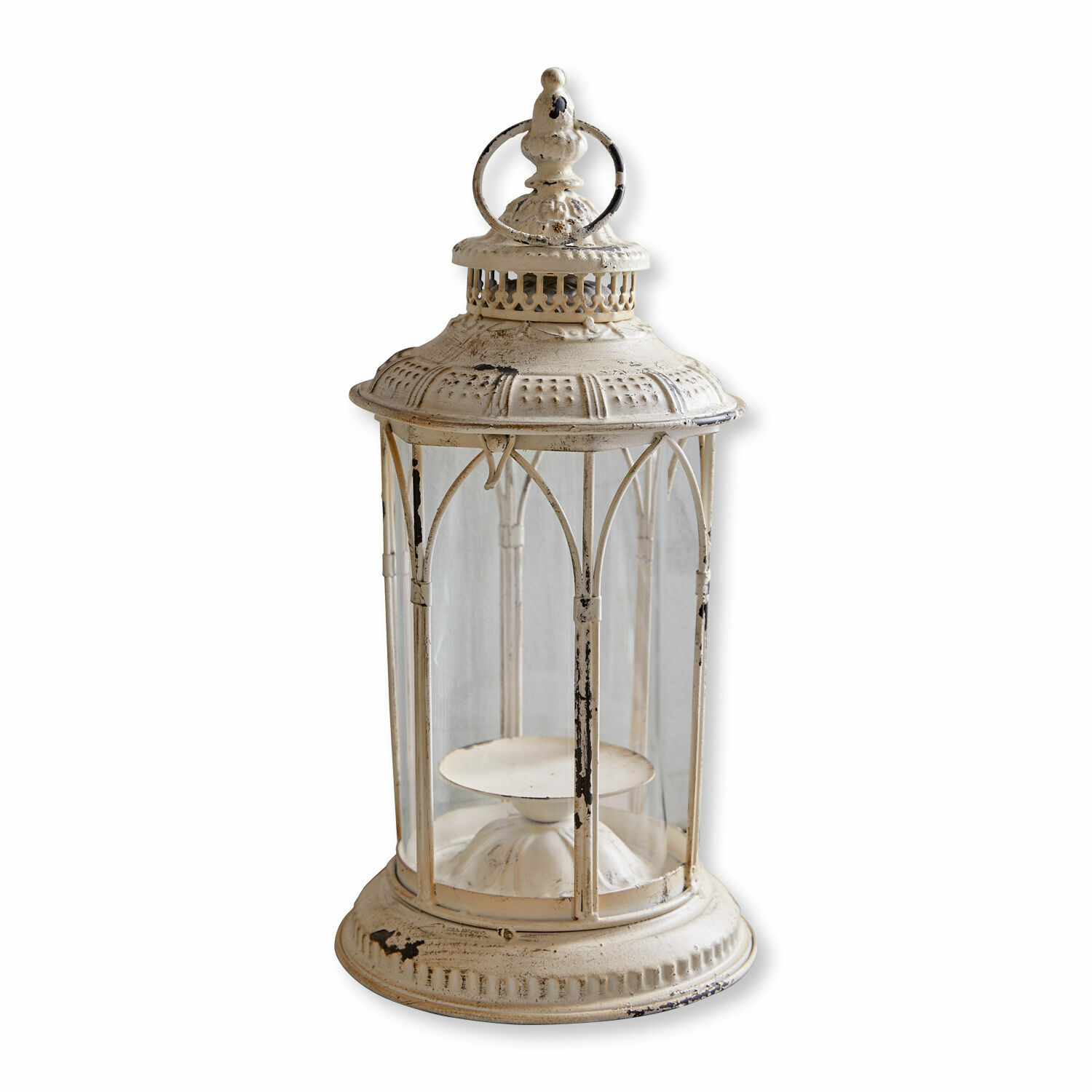 Lanterne Lanao Lanterne décorative en métal crème style vintage avec support pour bougie à l'intérieur