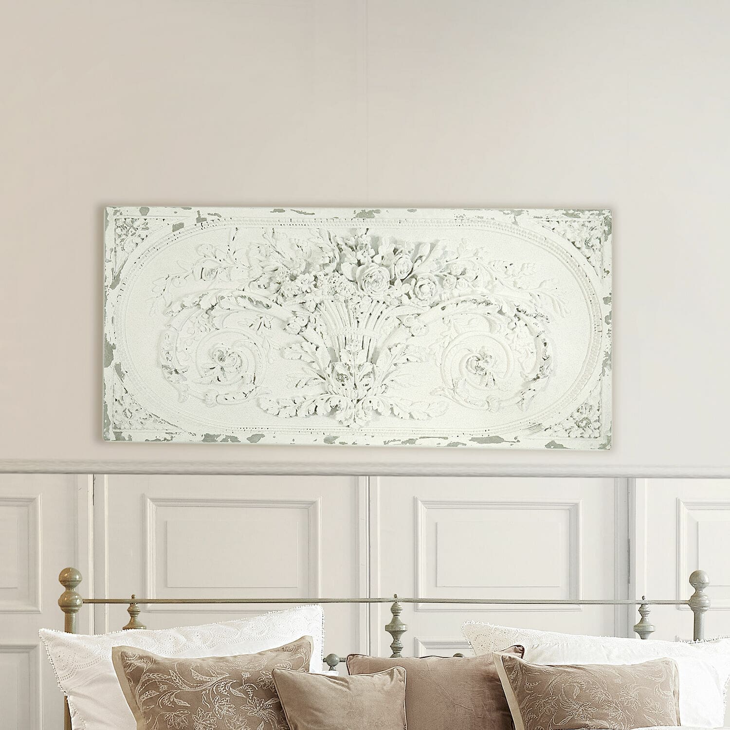 Panneau décoratif Rêveresque Relief mural décoratif en métal blanc avec motif floral pour salon élégant