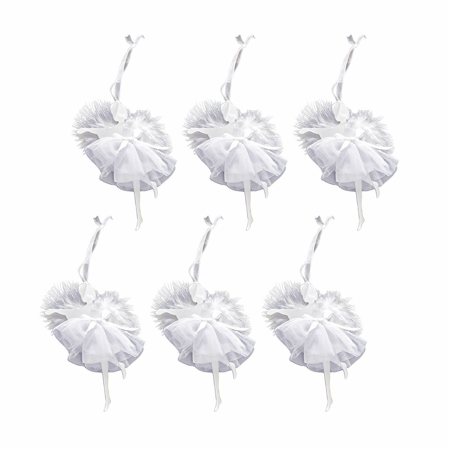 Lot de 6 pendentifs à suspendre Ursule Lot de six décorations d'anges blanches en tulle avec rubans pour suspension festive