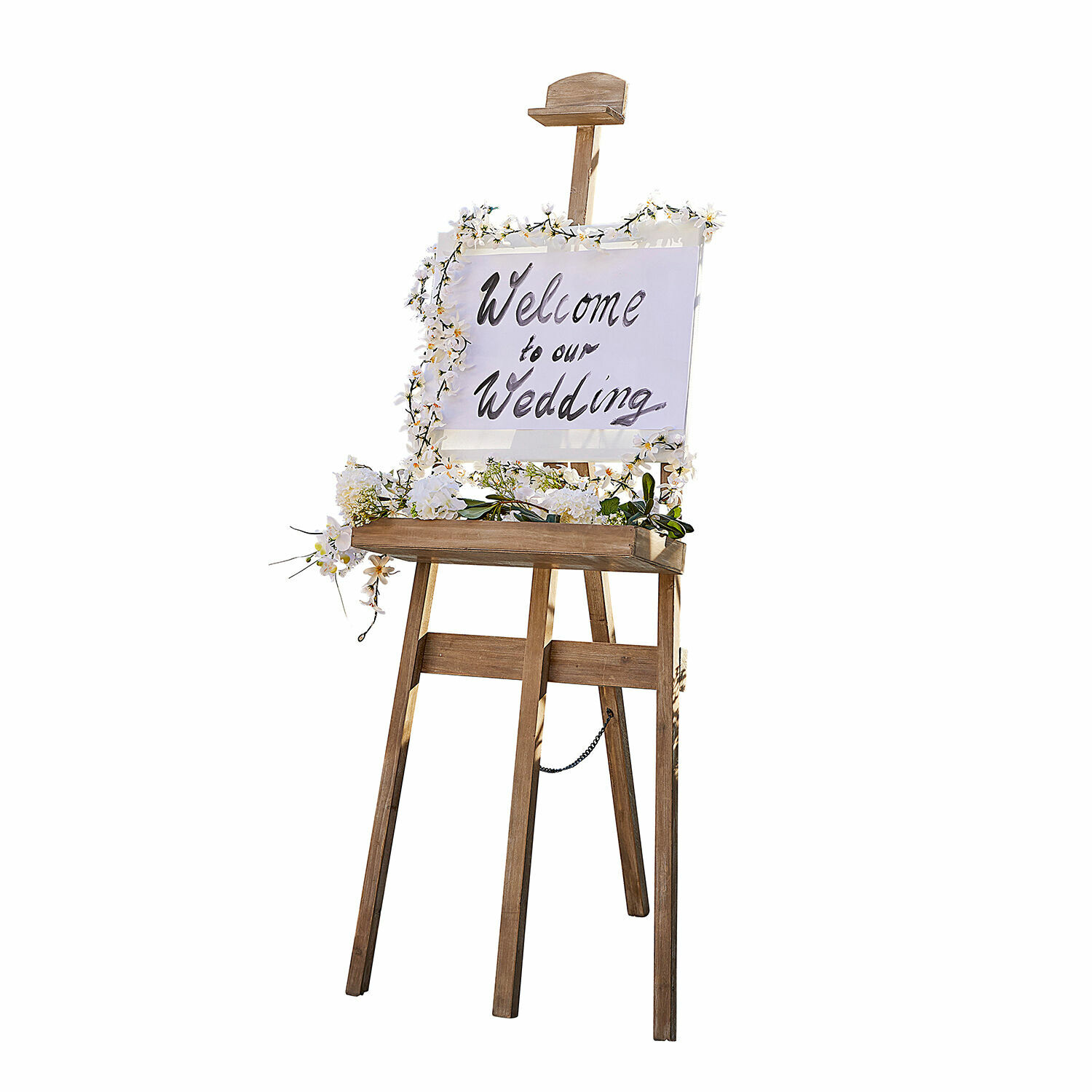 Chevalet Handan Chevalet en bois avec panneau blanc décoré de fleurs pour accueil de mariage