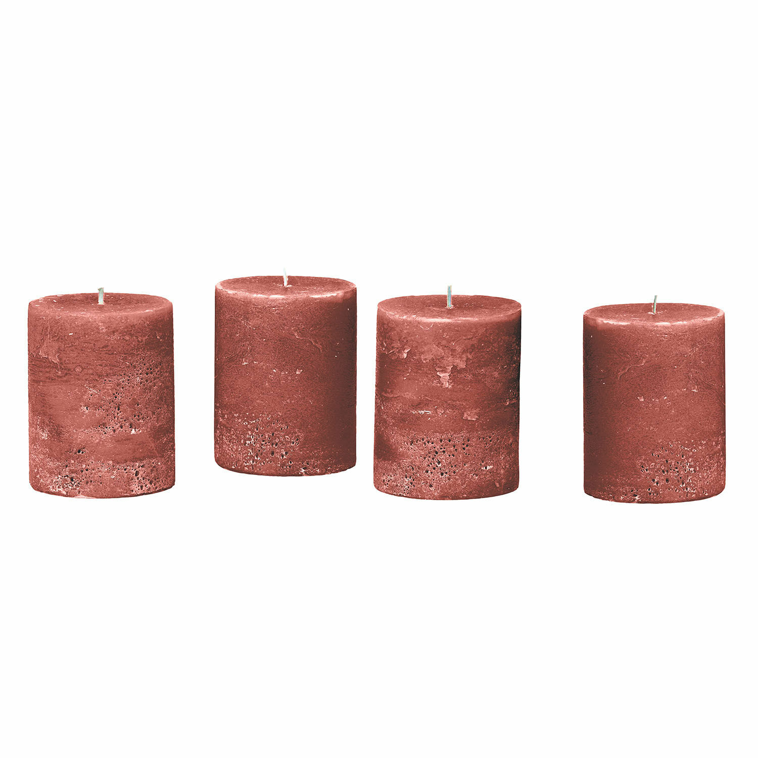 Lot de 4 bougies rouges en cire avec texture rustique, décoration intérieure et ambiance chaleureuse