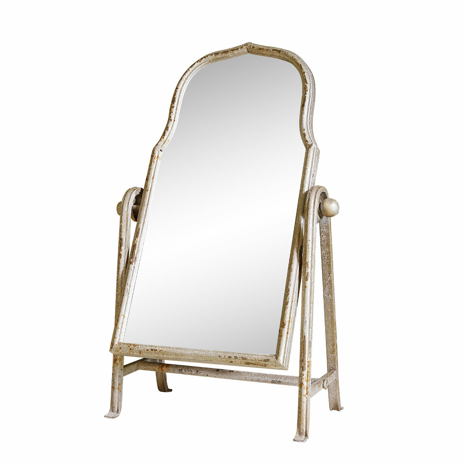 Miroir Estienne Miroir sur pied en métal vieilli blanc, décoratif pour un intérieur vintage ou industriel.