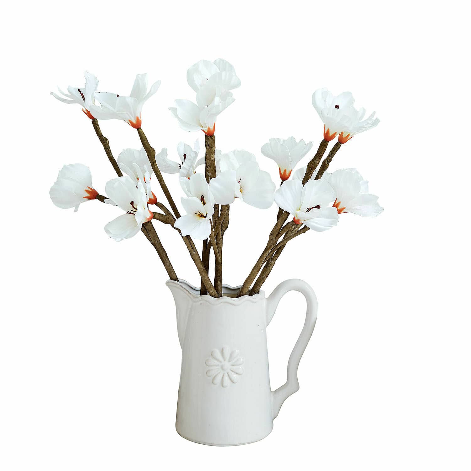 Sierbloem set van 6 Xivale Witte keramische kan met decoratieve takken van witte kunstbloemen voor interieurdecoratie