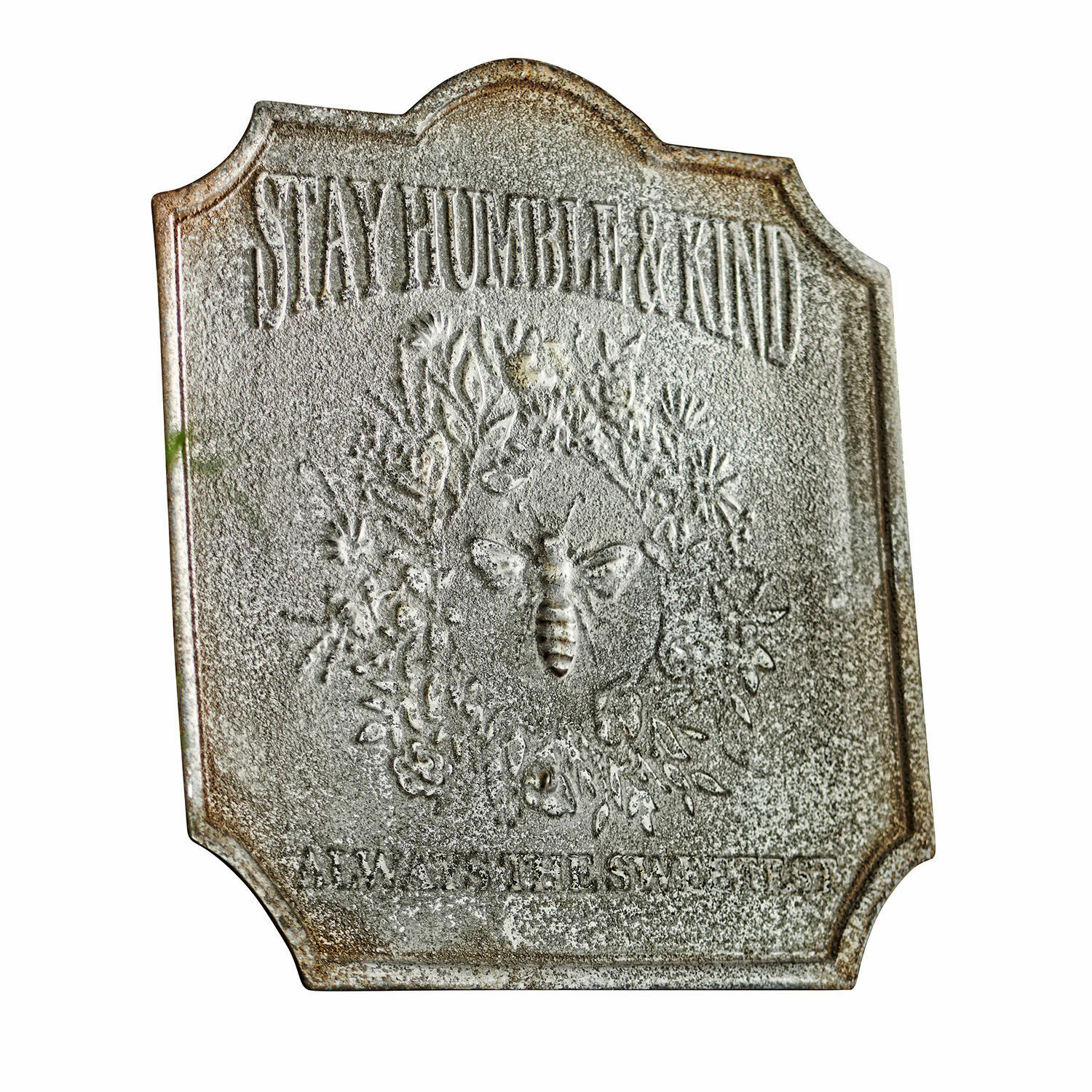 Panneau décoratif Humble Plaque décorative en métal gris avec inscription Stay Humble & Kind et motif d'abeille en relief