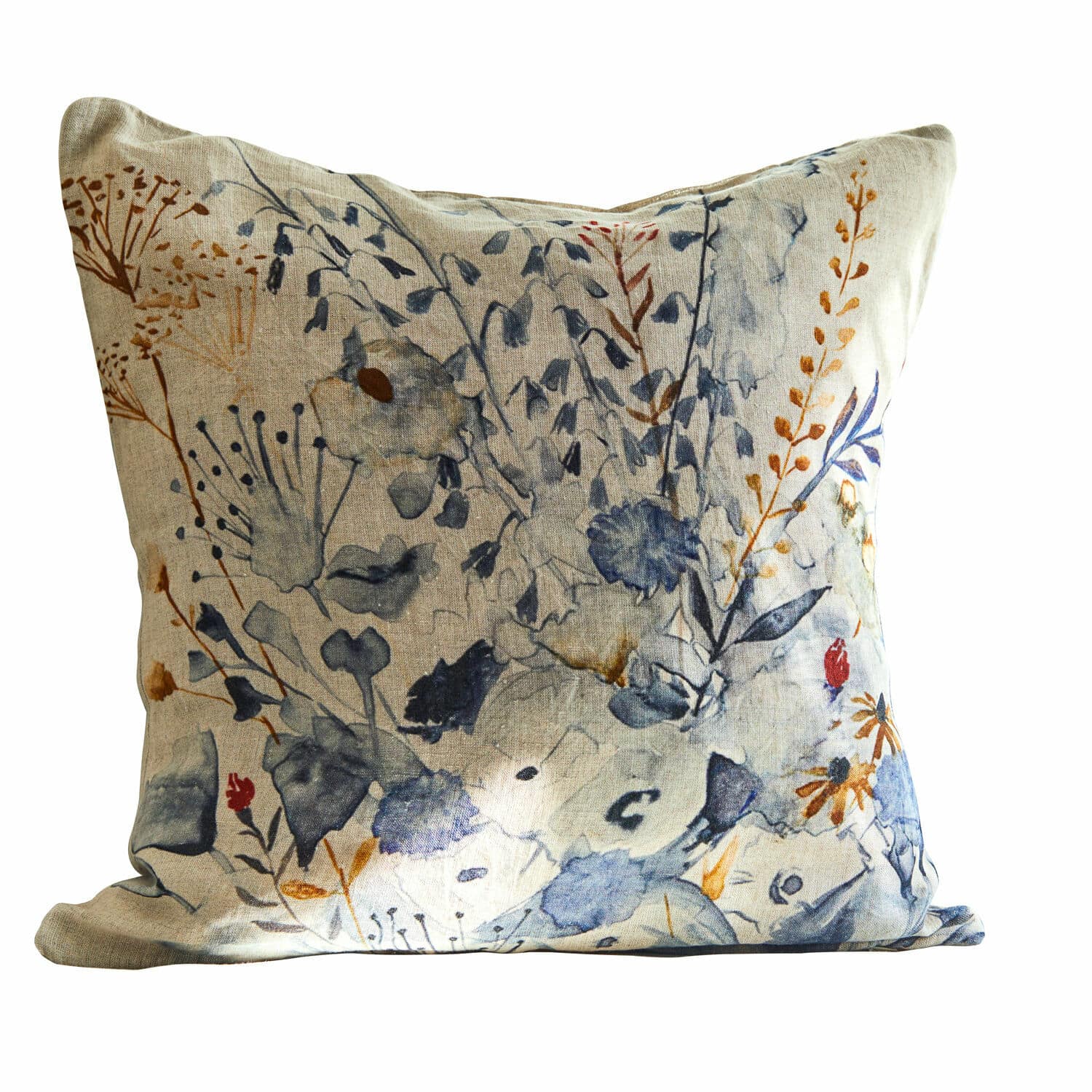 Housse de coussin Carroll Housse de coussin en lin avec motif floral bleu et brun, décoration intérieure élégante