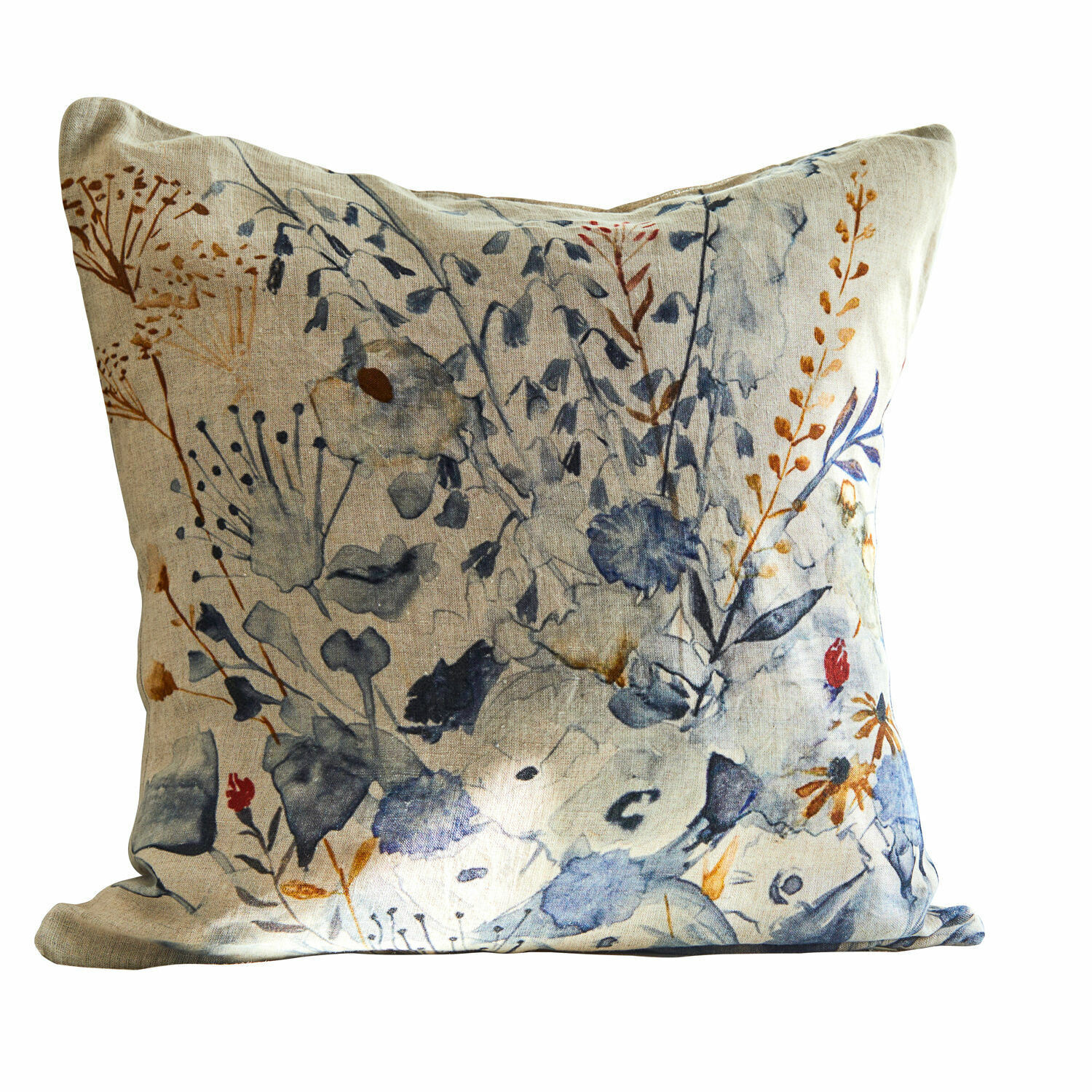 Kussenhoes Carroll Linnen kussenhoes met bloemenprint in blauw- en bruintinten, decoratief woonaccessoire