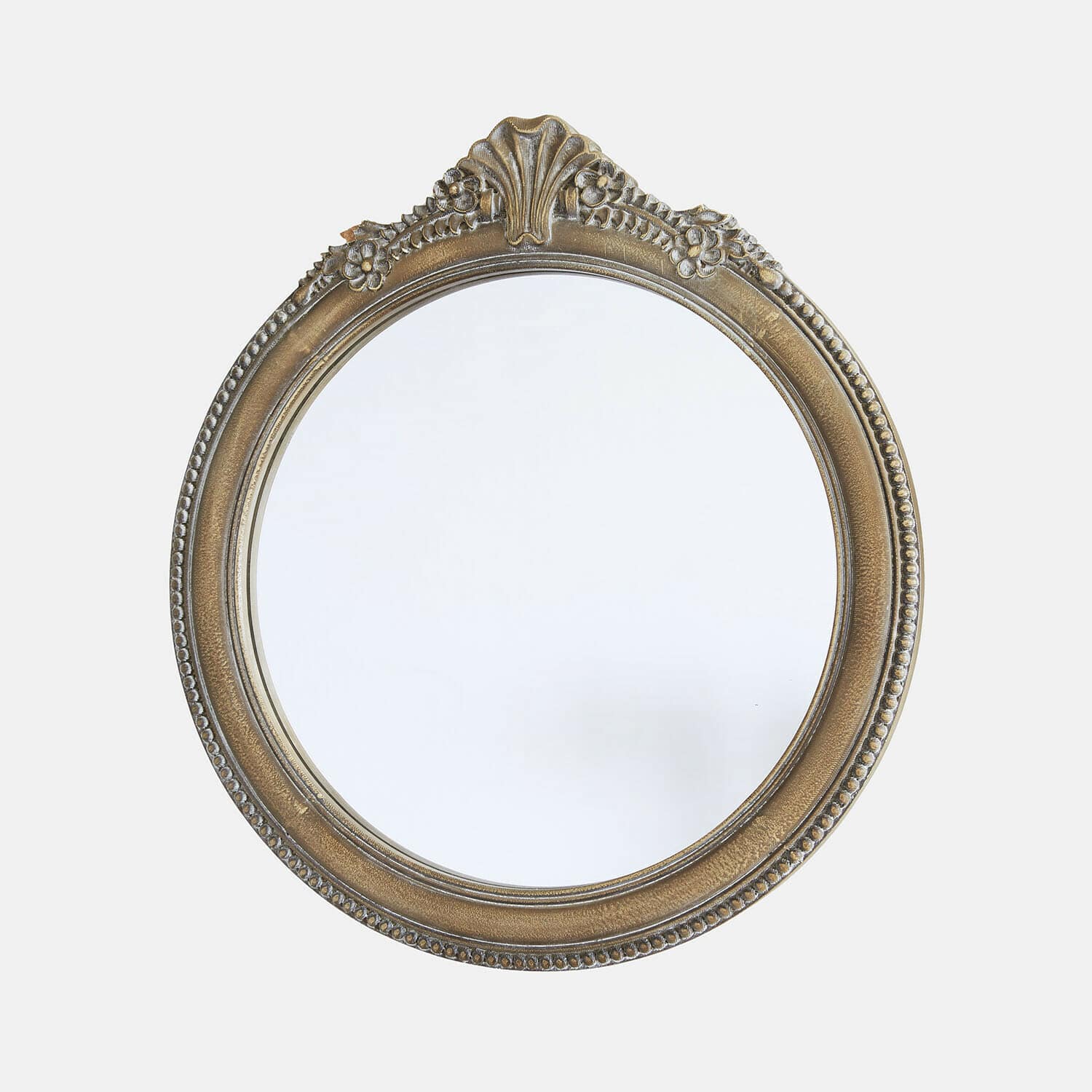 Miroir Avelisse Miroir rond avec cadre orné couleur or ancien et décor floral, verre miroir clair