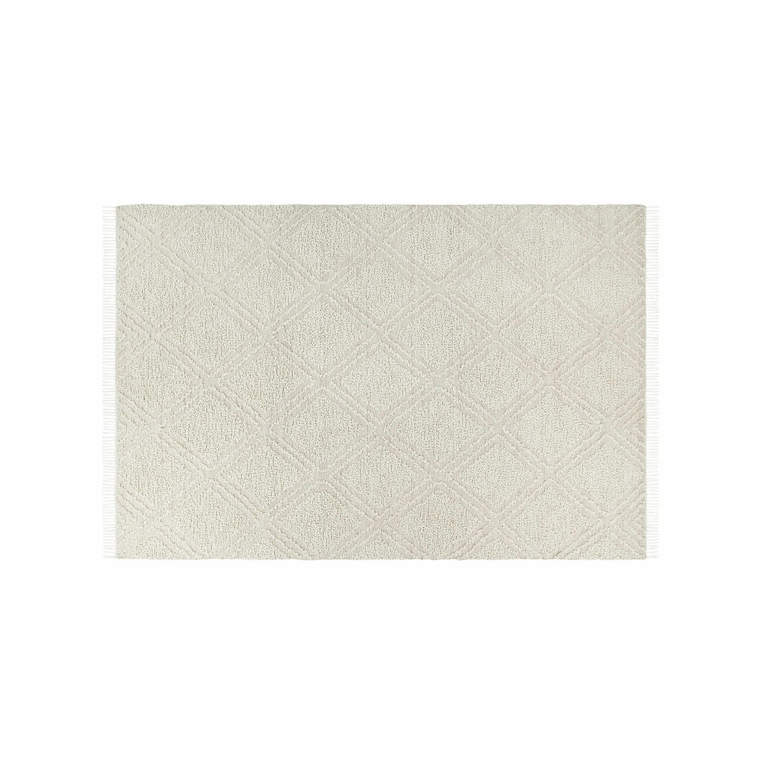 Tapis d'intérieur et d'extérieur Bruand Tapis en coton beige avec motif géométrique et franges, doux et décoratif
