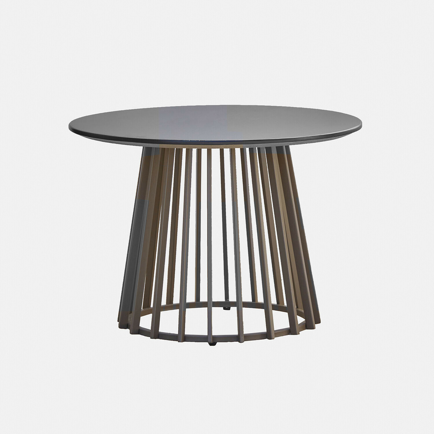 Table d'appoint Olianne en bois brun avec plateau noir, design moderne pour salon élégant