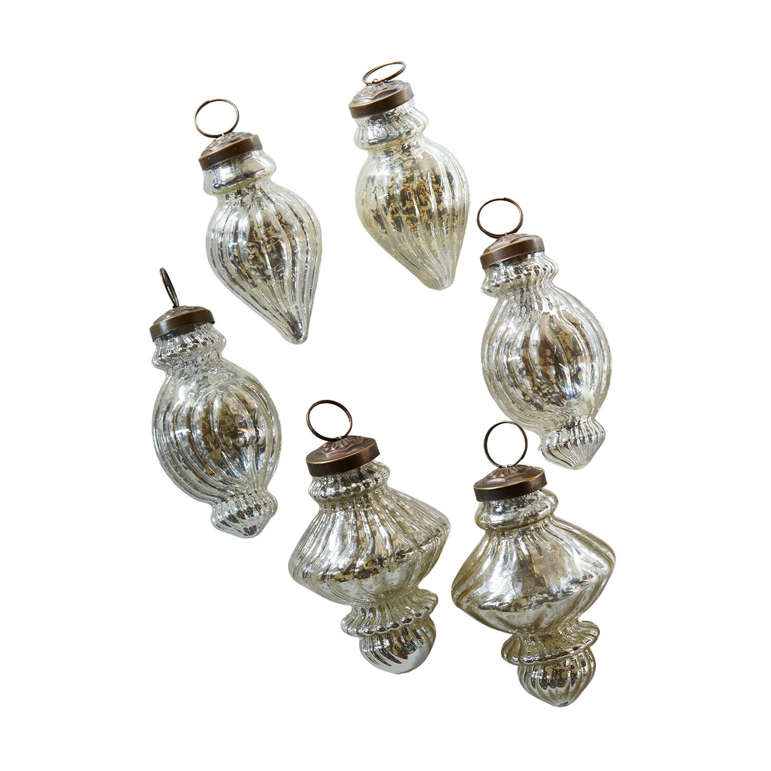 Kerstbal set van 6 Everelles Set van zes zilverkleurige glazen kerstversieringen met metalen ophangringen