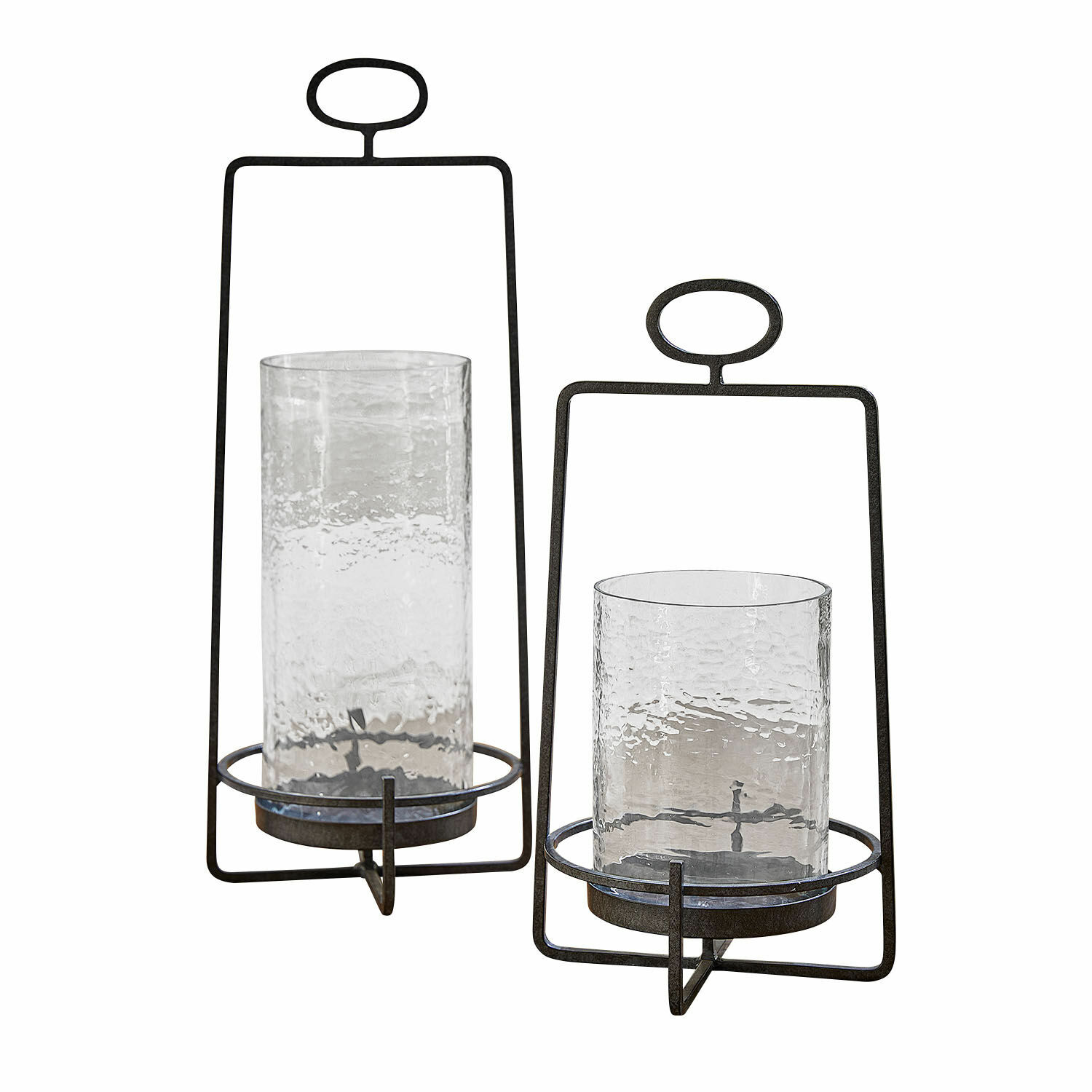 Lot de 2 lanternes Zevara Ensemble de deux lanternes en métal noir et verre transparent, design moderne pour décoration intérieure