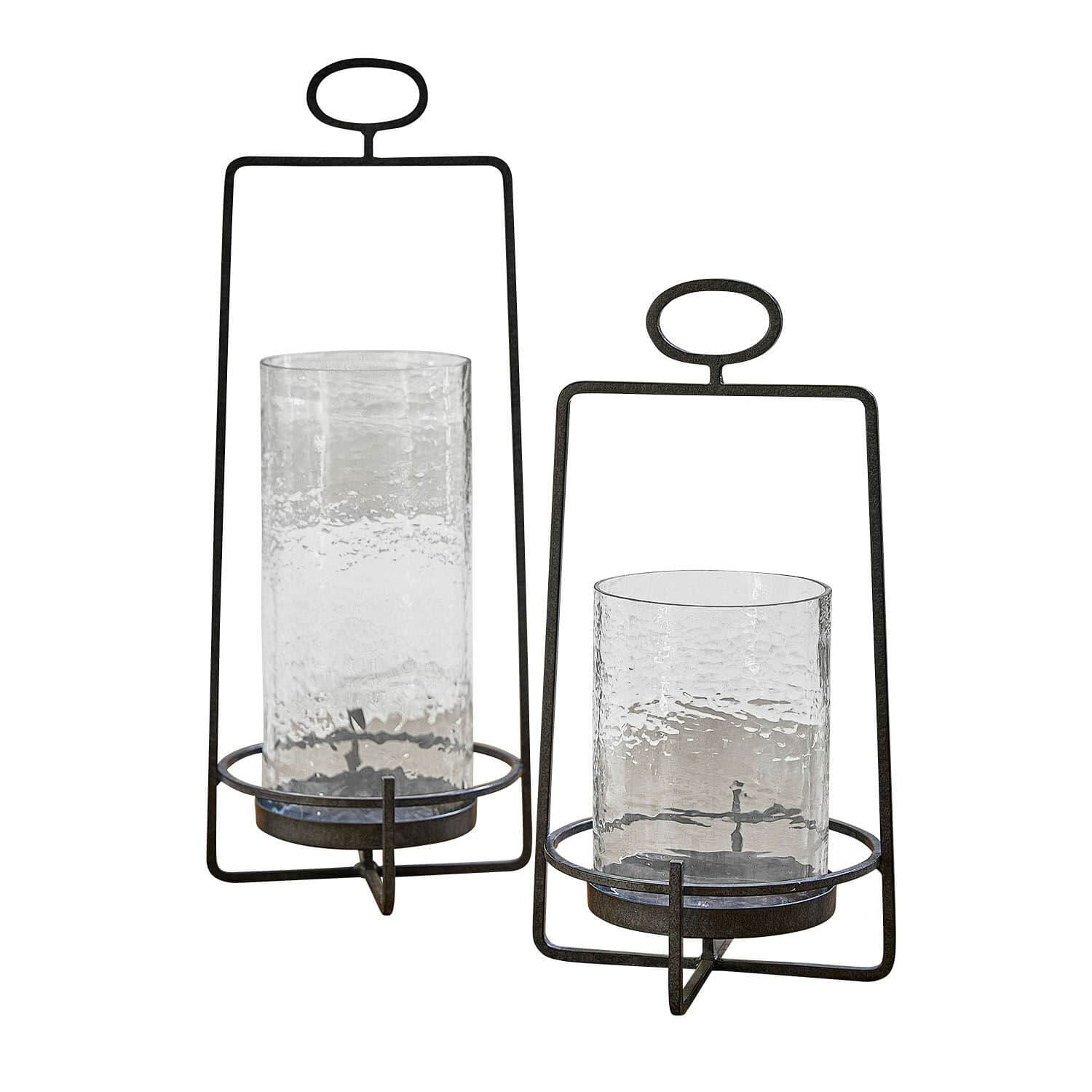 Lantaarn set van 2 Zevara Set van twee lantaarns van zwart metaal en helder glas, modern design voor woondecoratie