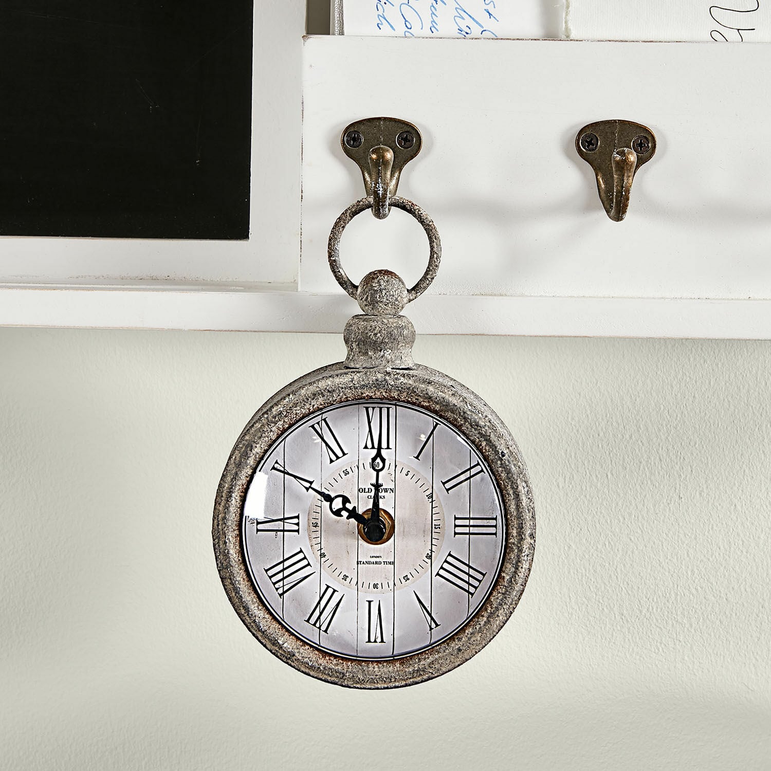 Wandklok Vivacique Vintage wandklok van grijs metaal met Romeinse cijfers, decoratieve retro stijl