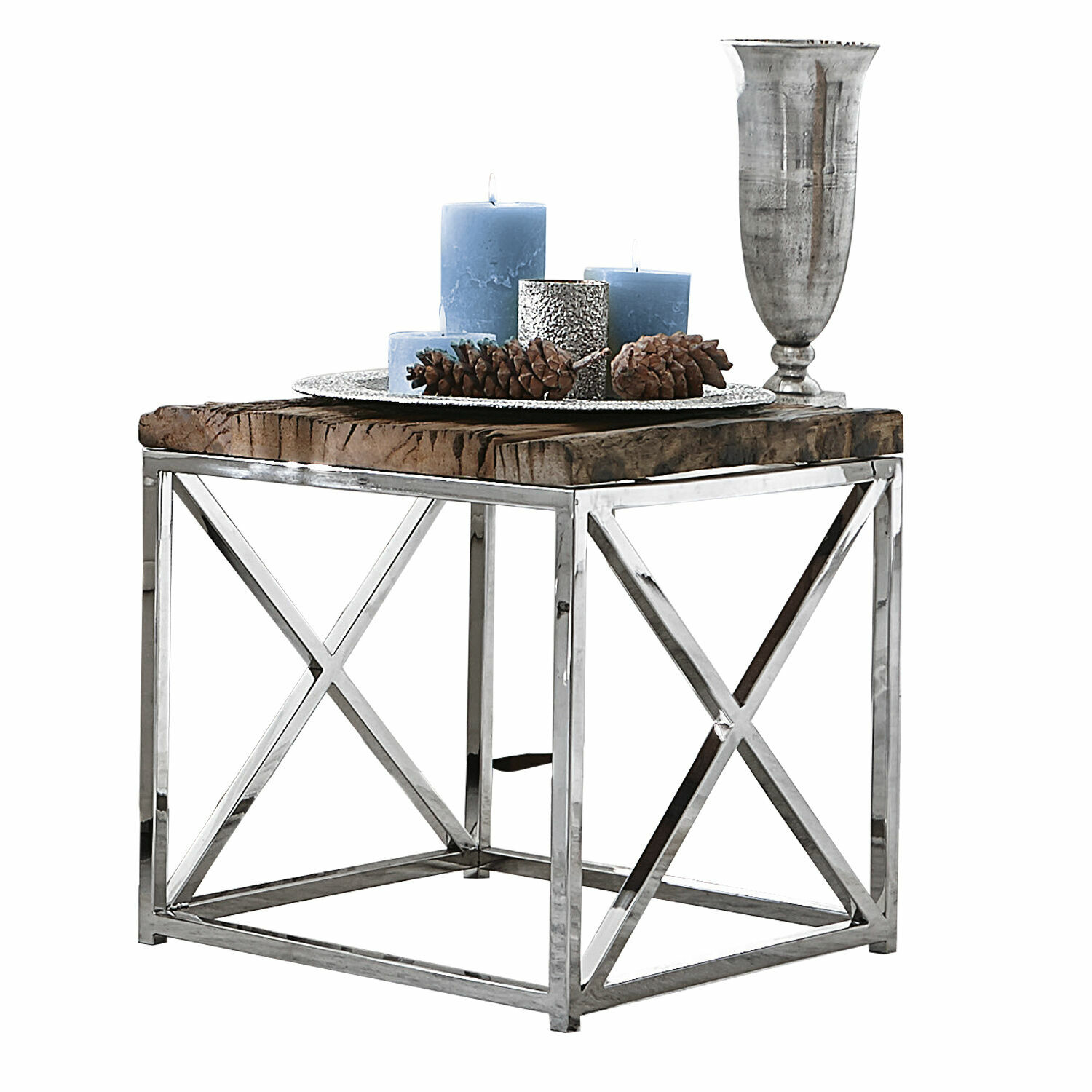 Table d'appoint Conri Table carrée avec plateau en bois et cadre métallique style industriel pour salon moderne