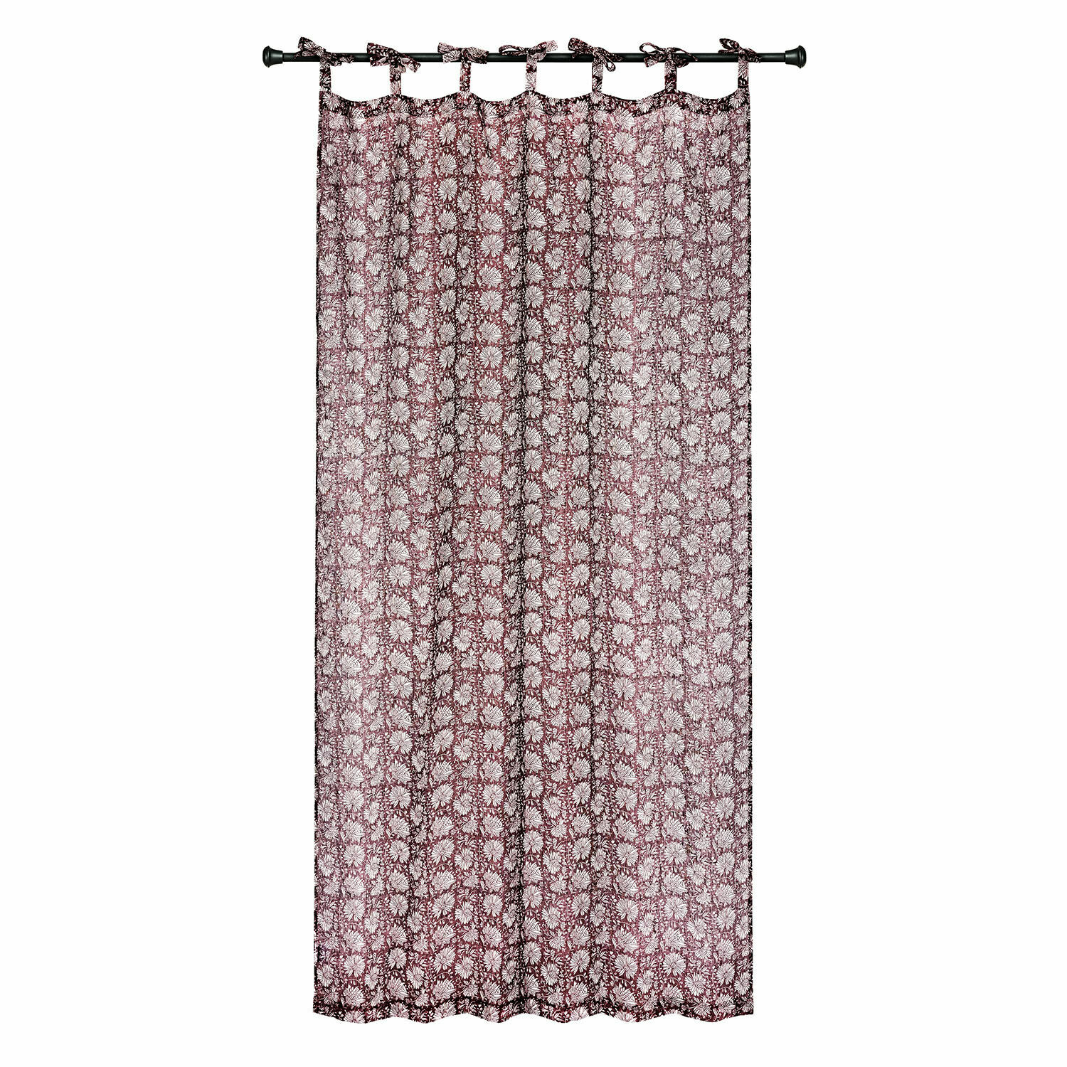 Voilage Jouvenay Rideau décoratif en coton bordeaux avec motif floral blanc pour salon moderne