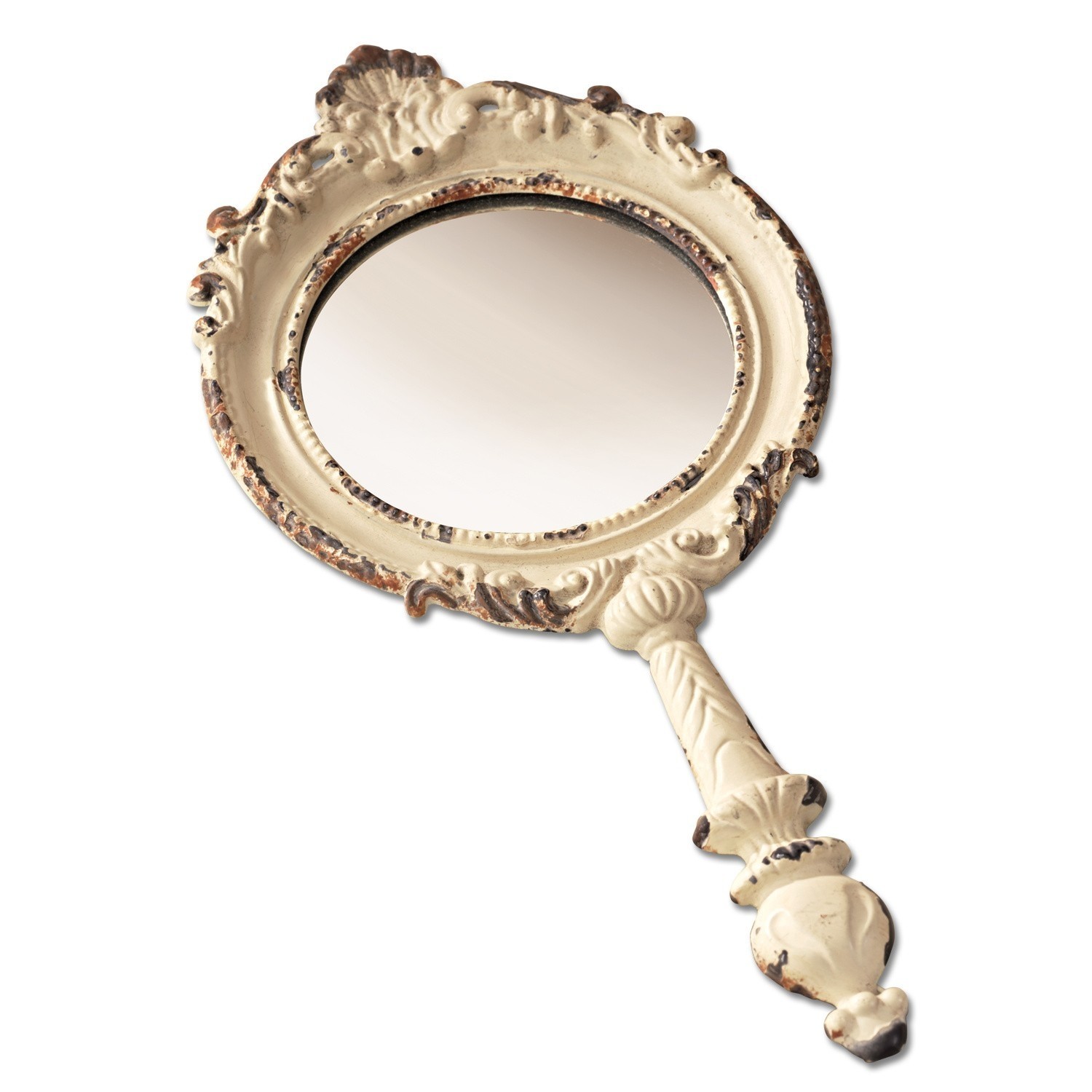 Miroir à main Empur crème en métal orné style vintage, accessoire déco pour intérieur